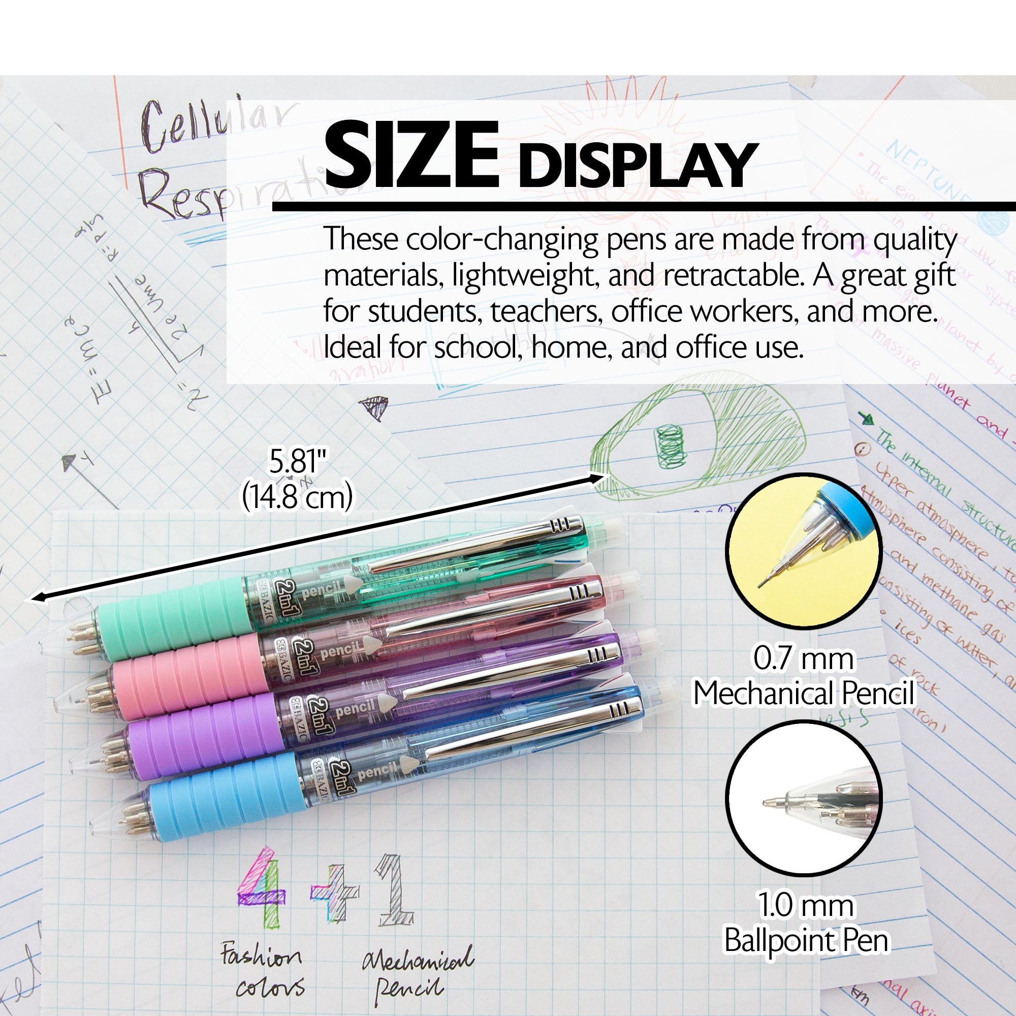 2-In-1 Mechanical Pencil & 4-Fashion Color Pen w/ Cushion Grip