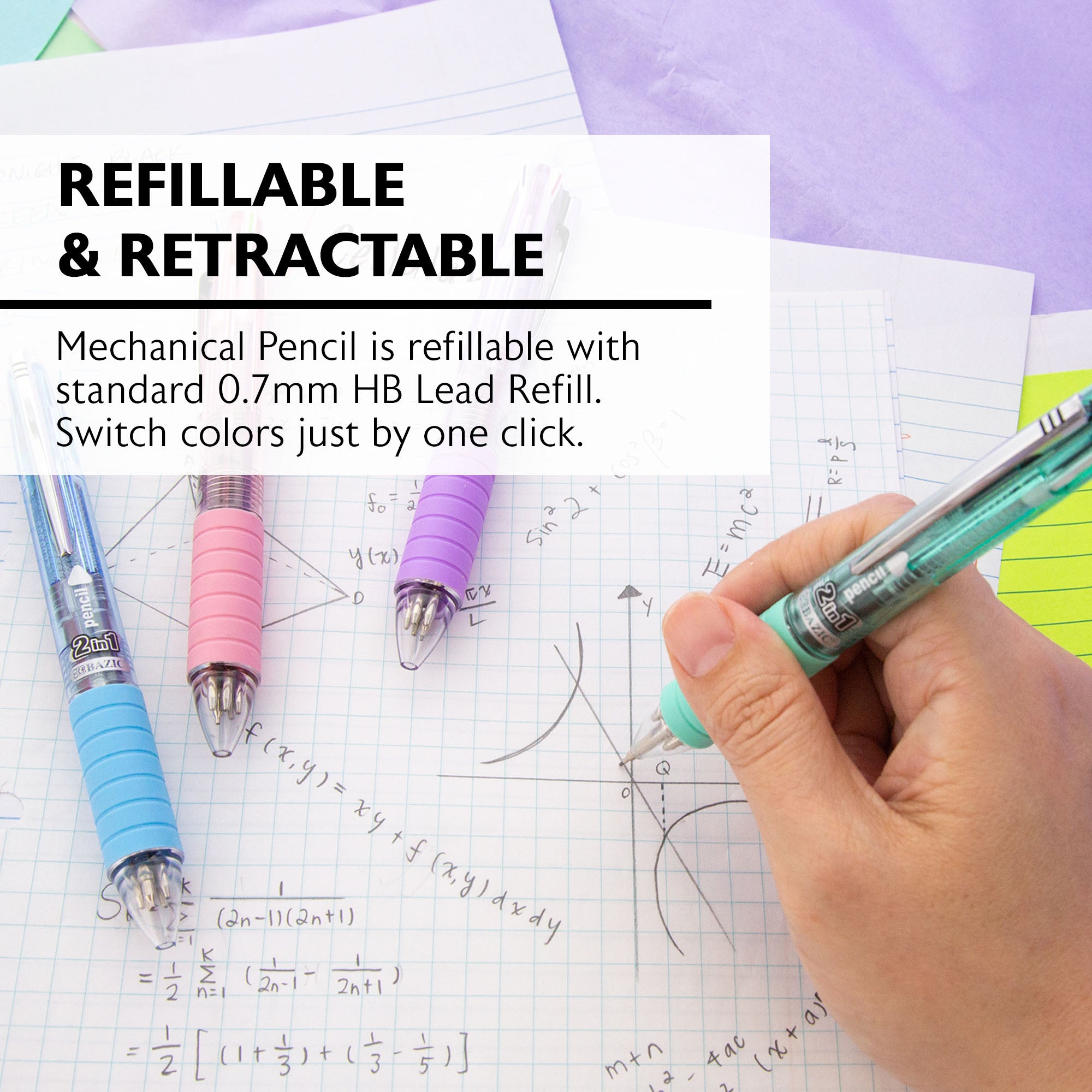 2-In-1 Mechanical Pencil & 4-Fashion Color Pen w/ Cushion Grip