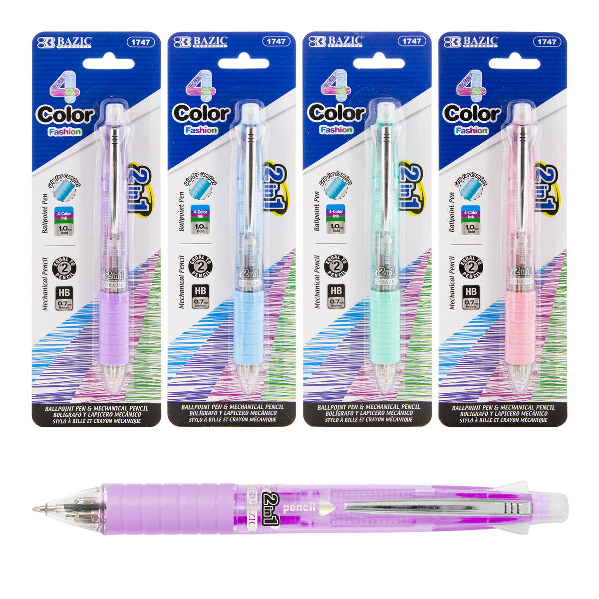 2-in-1 Mechanical Pencil & 4-Color Pen, Cushion Grip, Bold