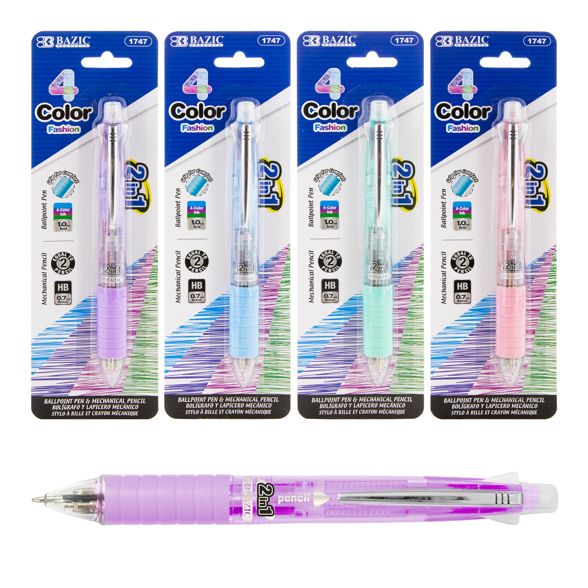 2-In-1 Mechanical Pencil & 4-Fashion Color Pen w/ Cushion Grip