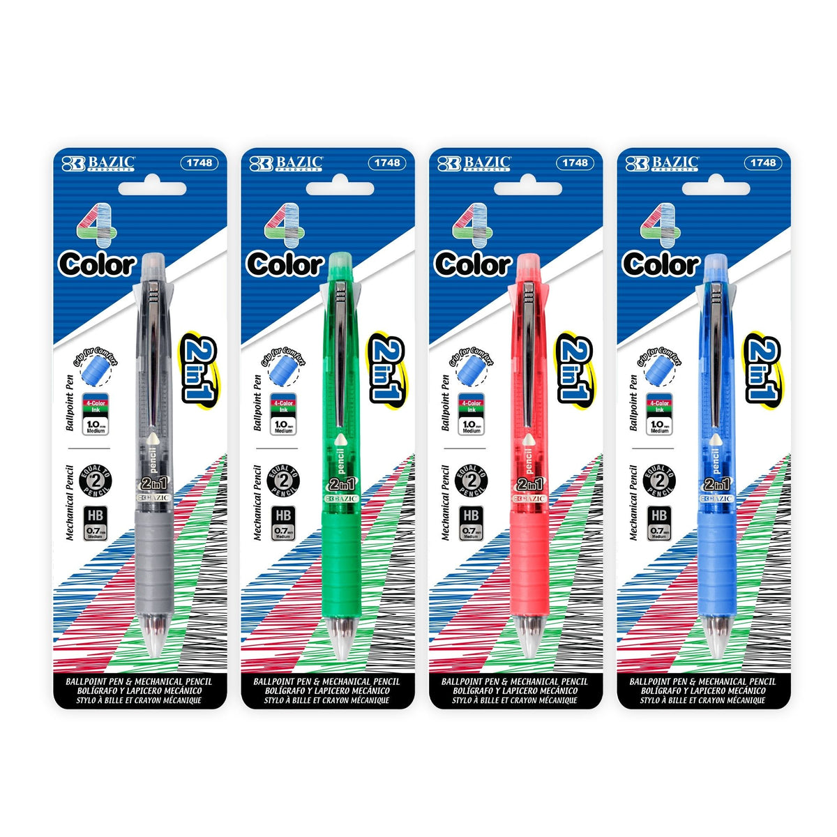 2-in-1 Mechanical Pencil & 4-Color Pen, Cushion Grip, Bold