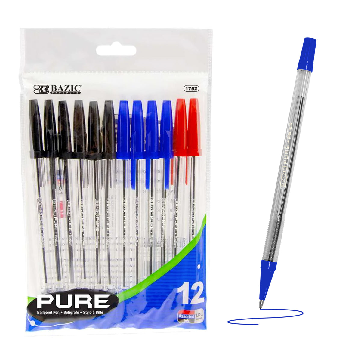 Pure Assorted Ink Stick Ballpoint Pens, 1.0mm