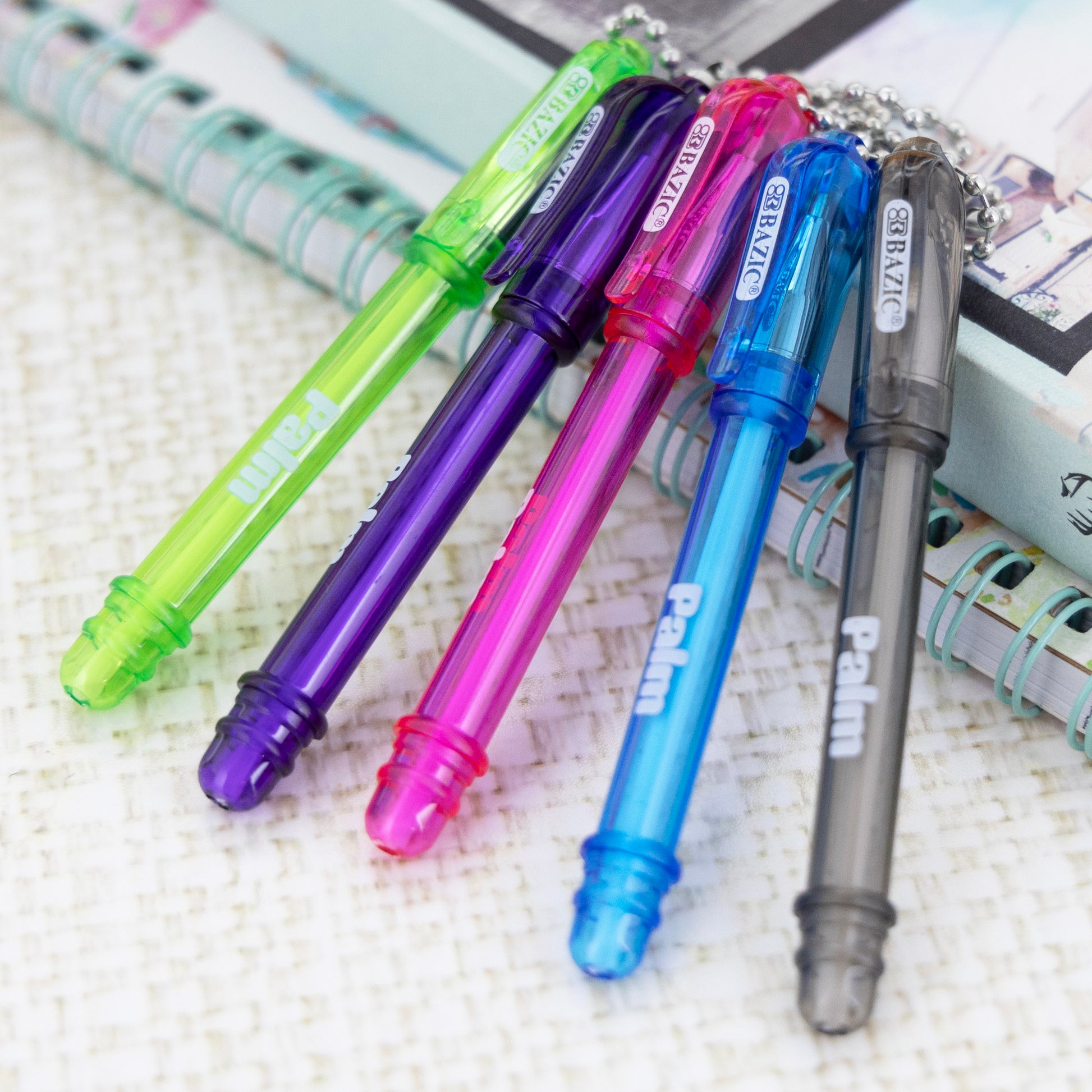 Palm Mini Ballpoint Pen with Key Ring - 5 pack of small black ballpoint pens with key chain attachment