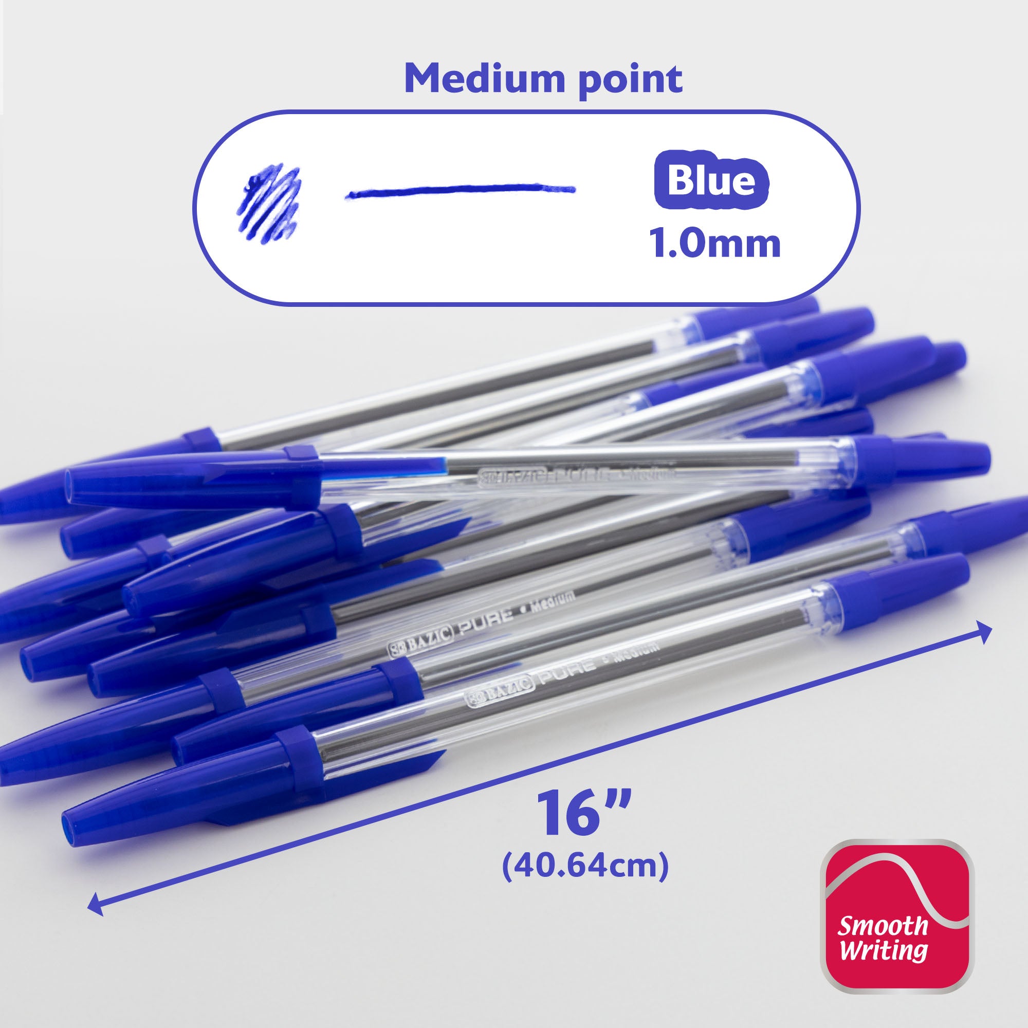 Pure Blue Stick Ballpoint Pens, 1.0 mm Medium, 12 Count