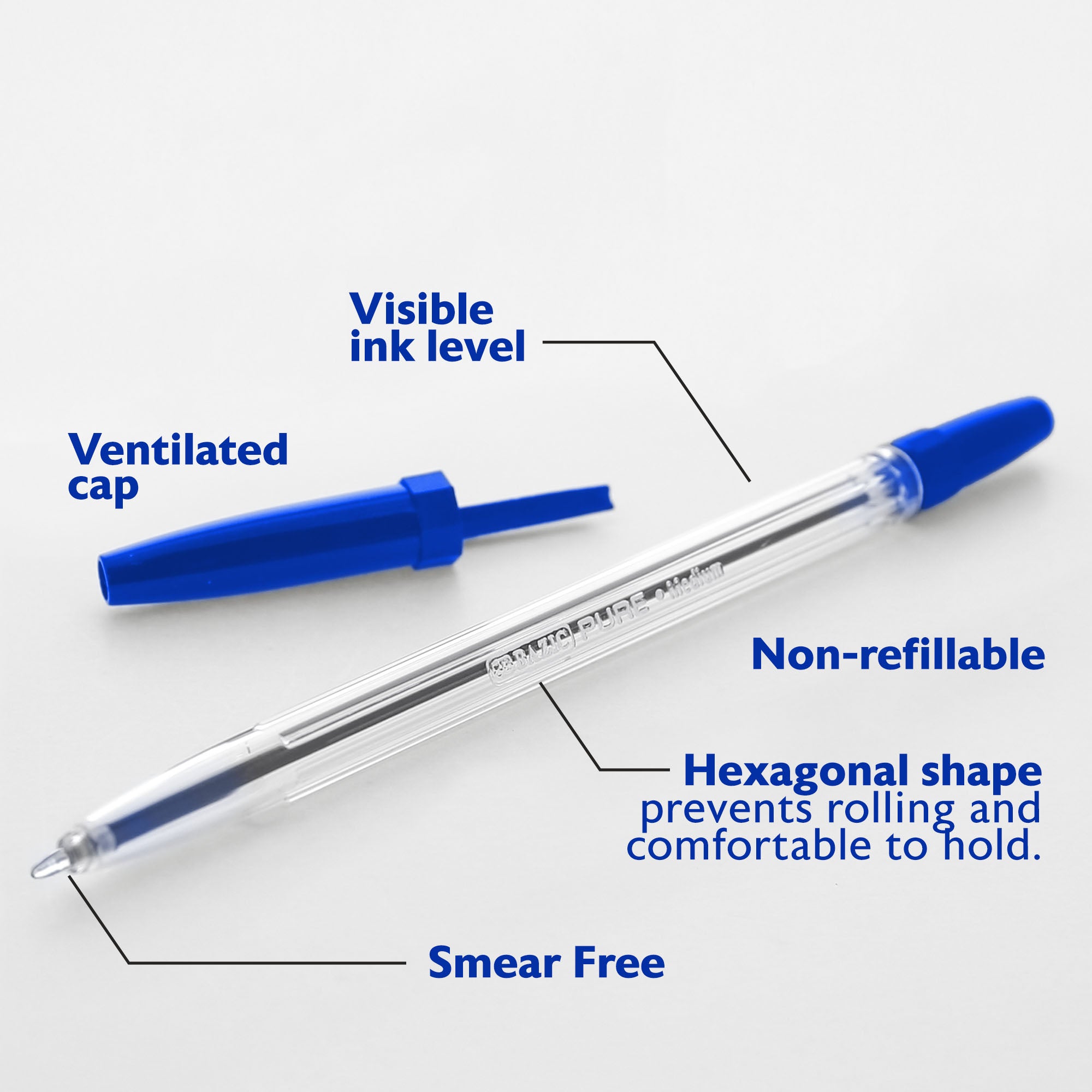 Pure Blue Stick Ballpoint Pens, 1.0 mm Medium, 12 Count