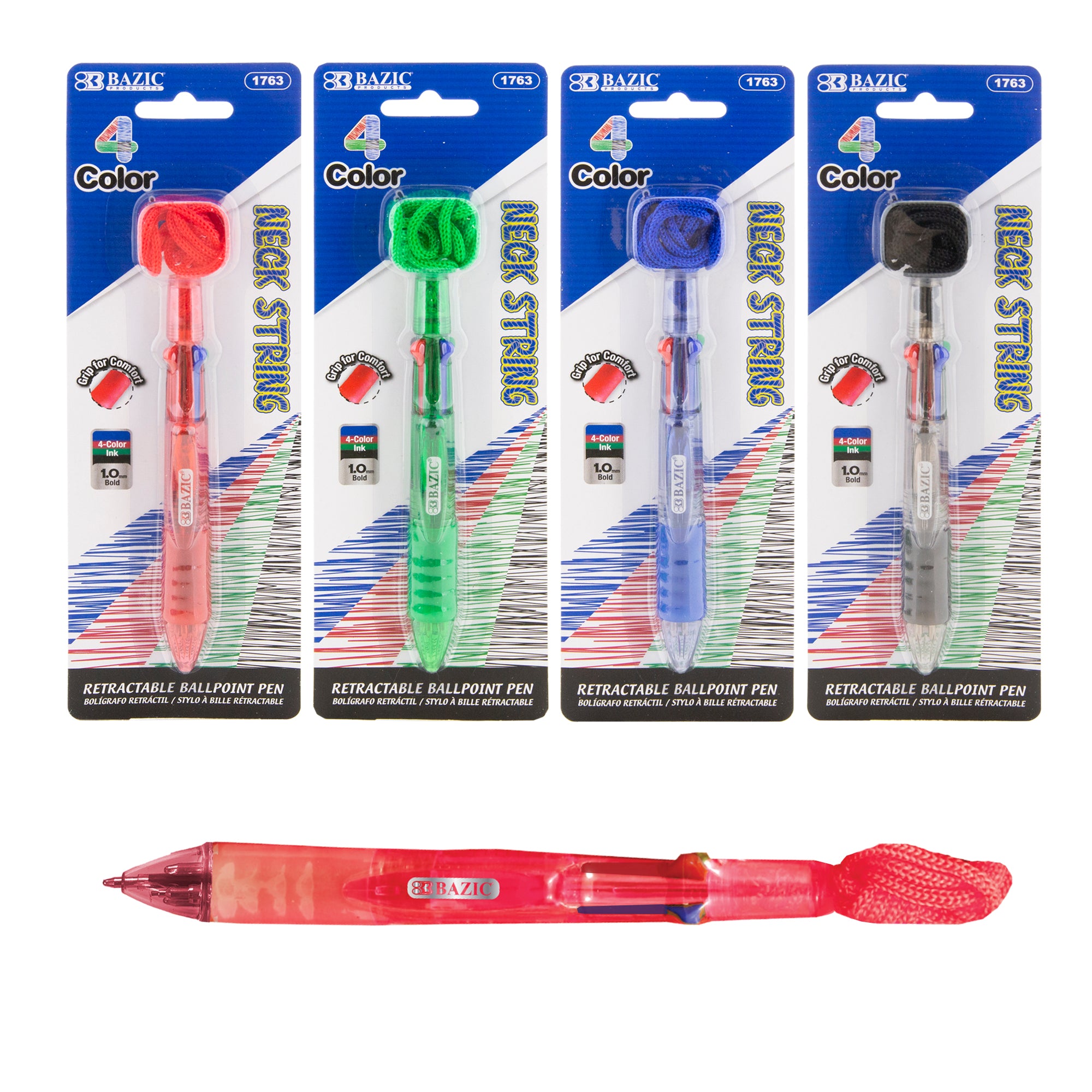 4-Color Retractable Ballpoint Pens, 1.0 mm Medium