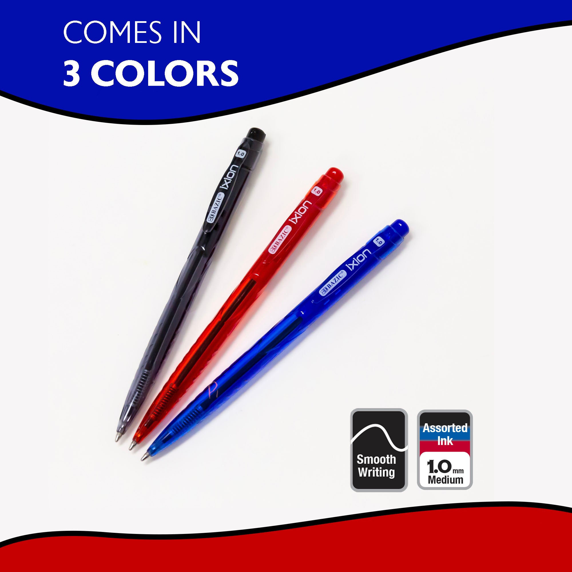 Assorted Retractable Ballpoint Pens, 5 Count, 1.0 mm Medium