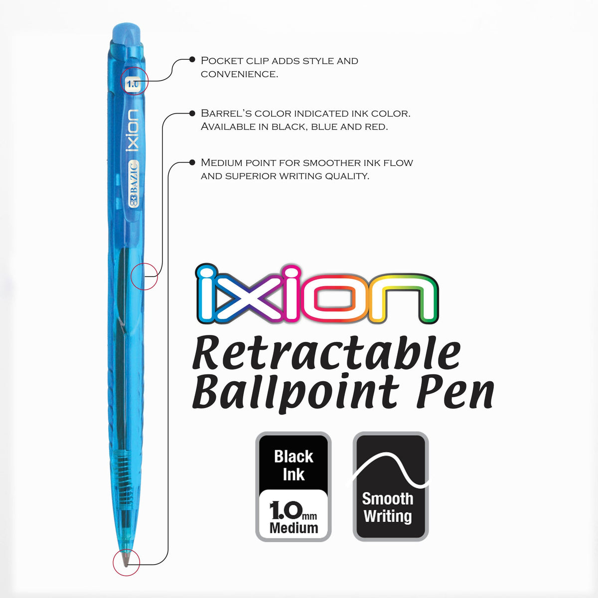 Ixion Dazzle Black Ink Retractable Ballpoint Pens