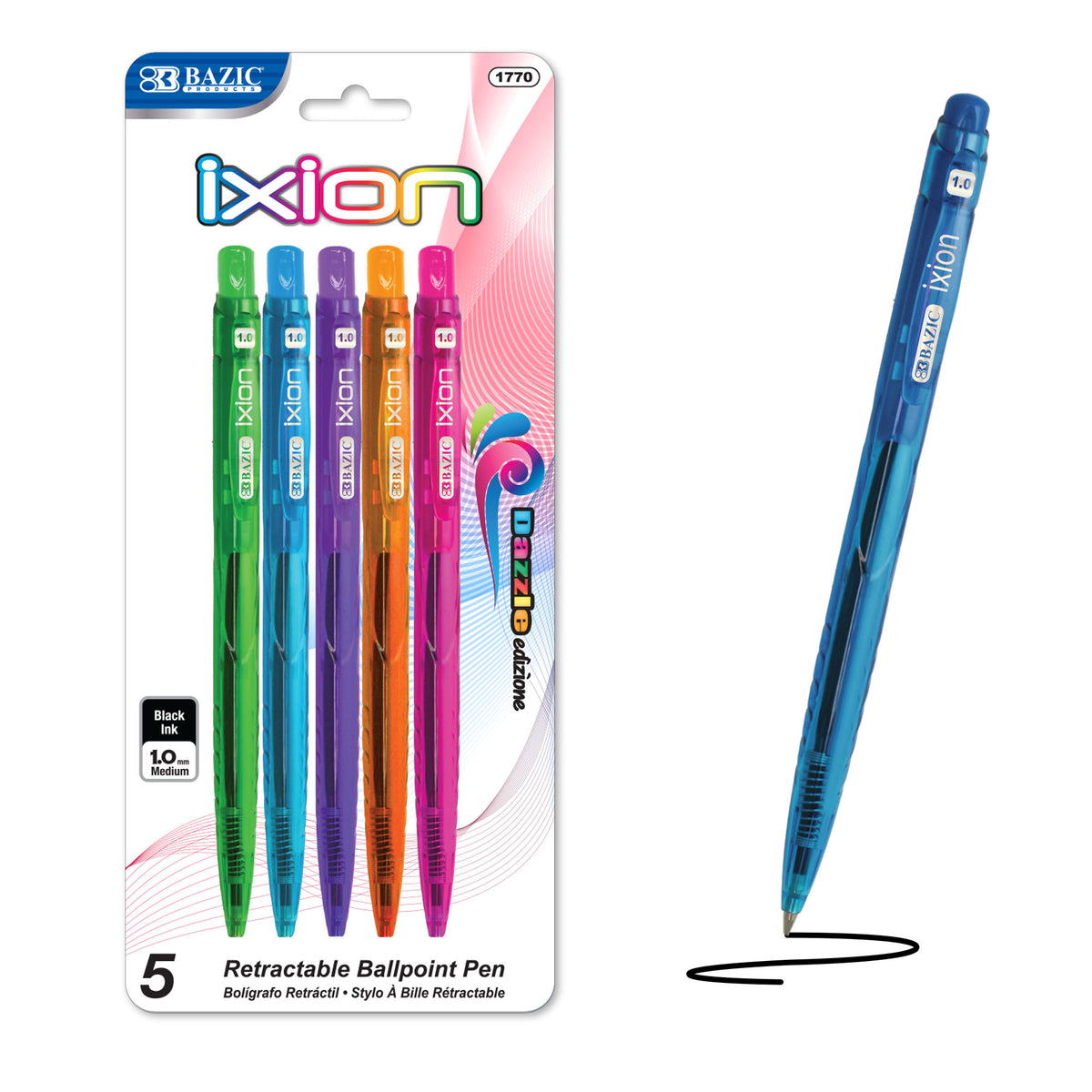 BAZIC Ixion Dazzle Black Ink Retractable Ballpoint Pens