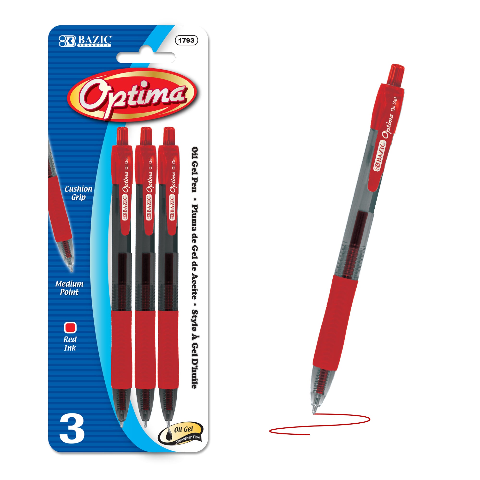 Red Retractable Ballpoint Pens, 3 Count, 1.0 mm Medium