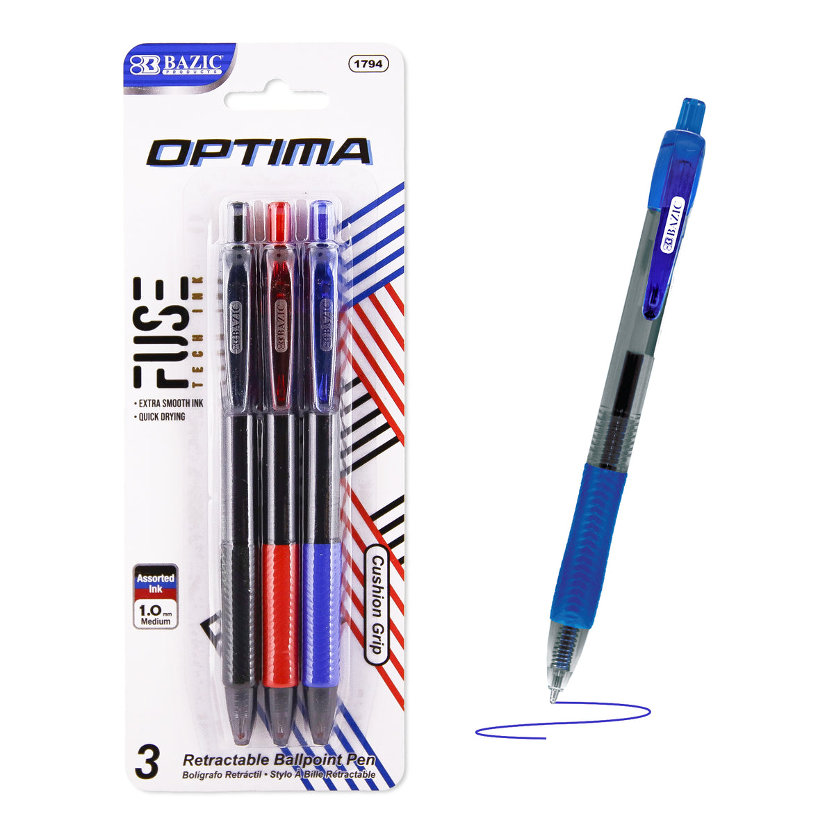 Optima Assorted Retractable FUSE Tech Pens, Grip