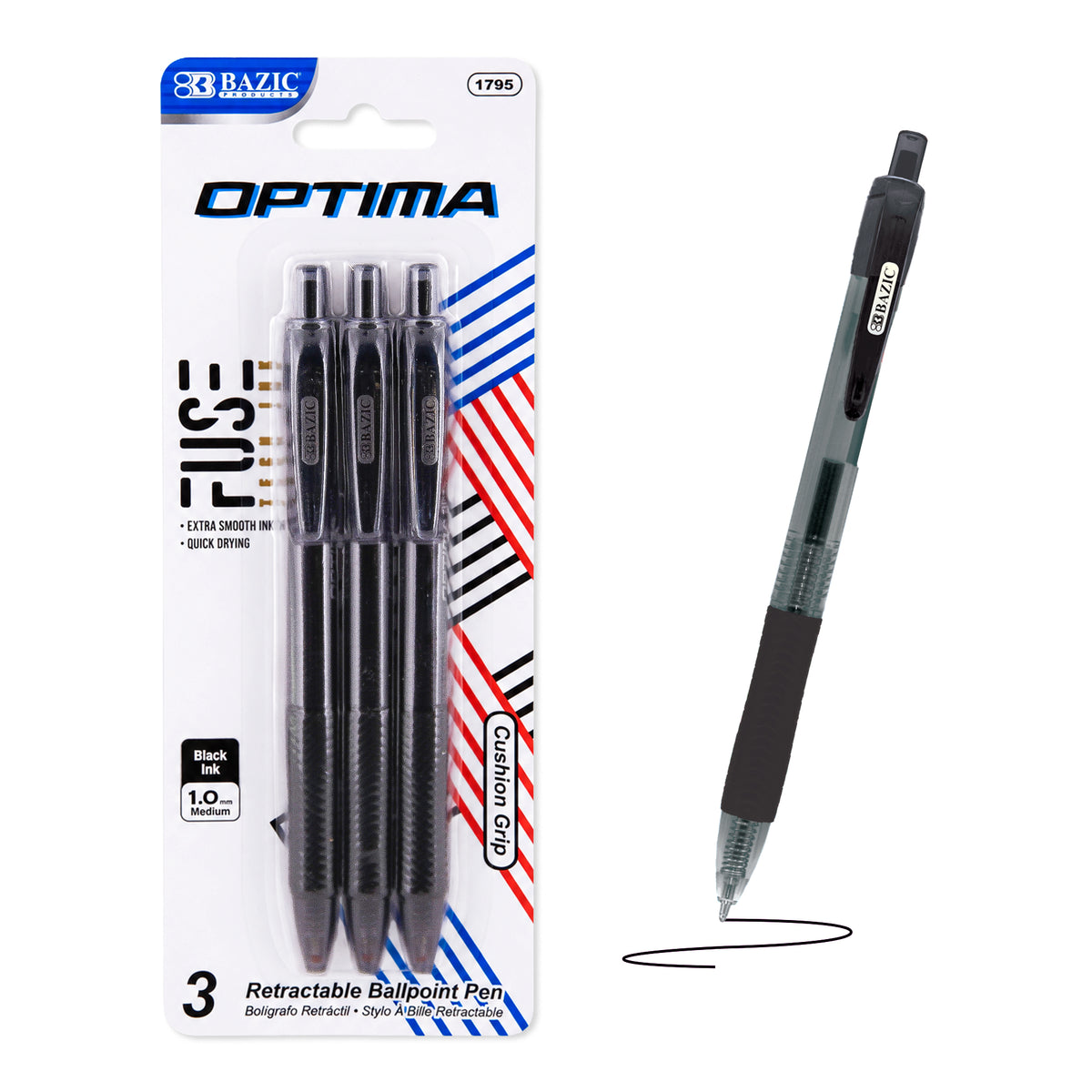 Optima Black Retractable FUSE Tech Pens, Grip