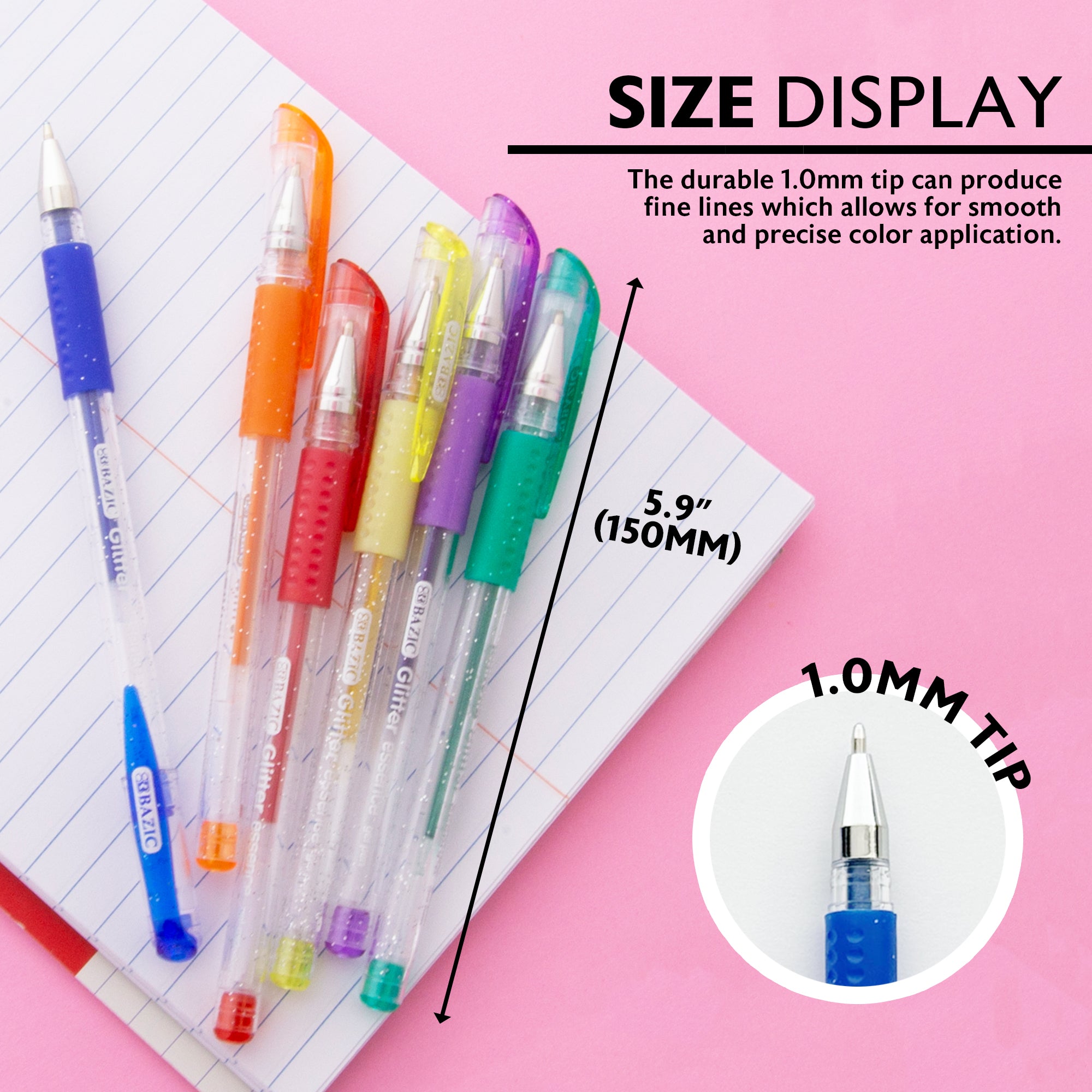 Essence 6 Glitter Colors Gel Pens, 1.0 mm Medium