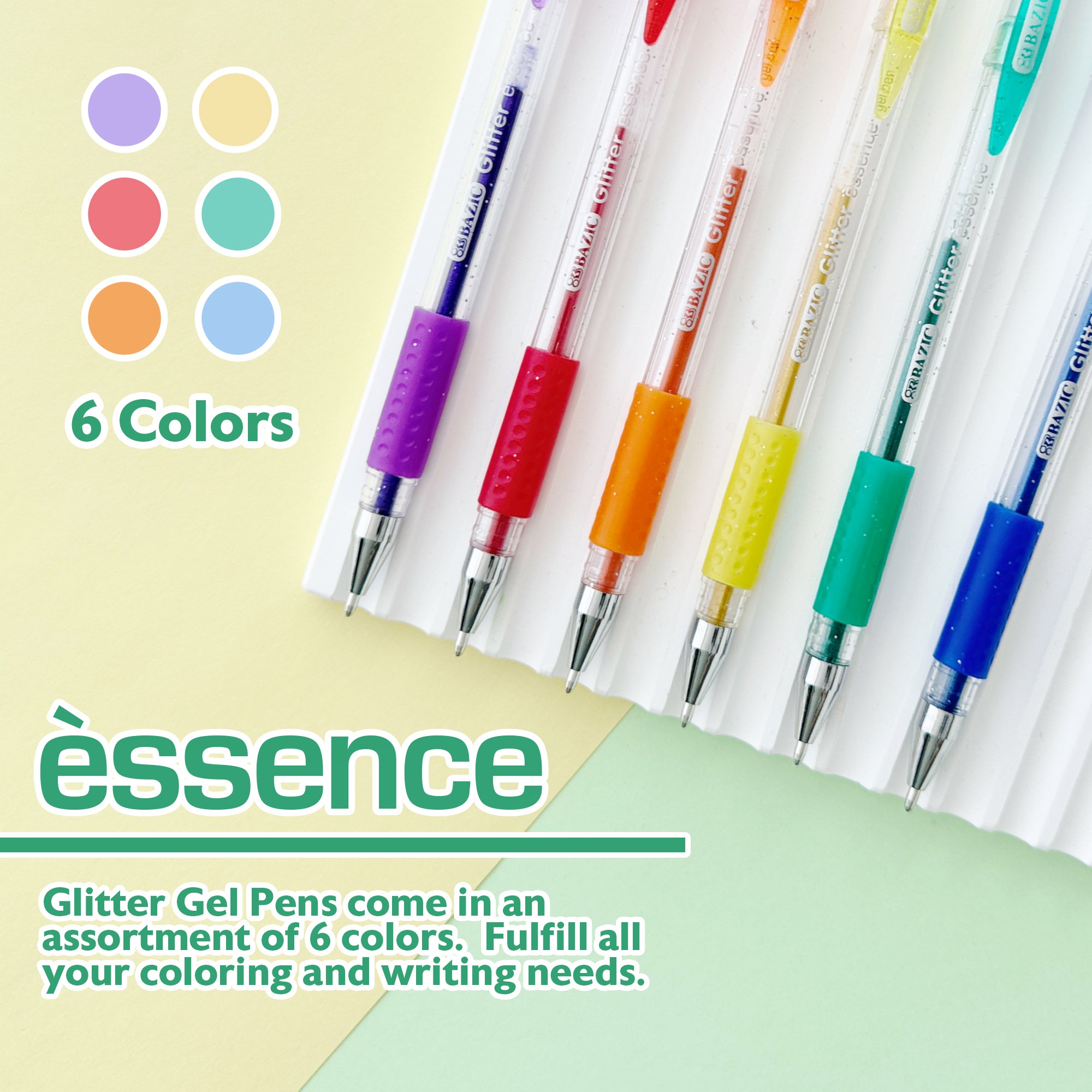 Essence 6 Glitter Colors Gel Pens, 1.0 mm Medium
