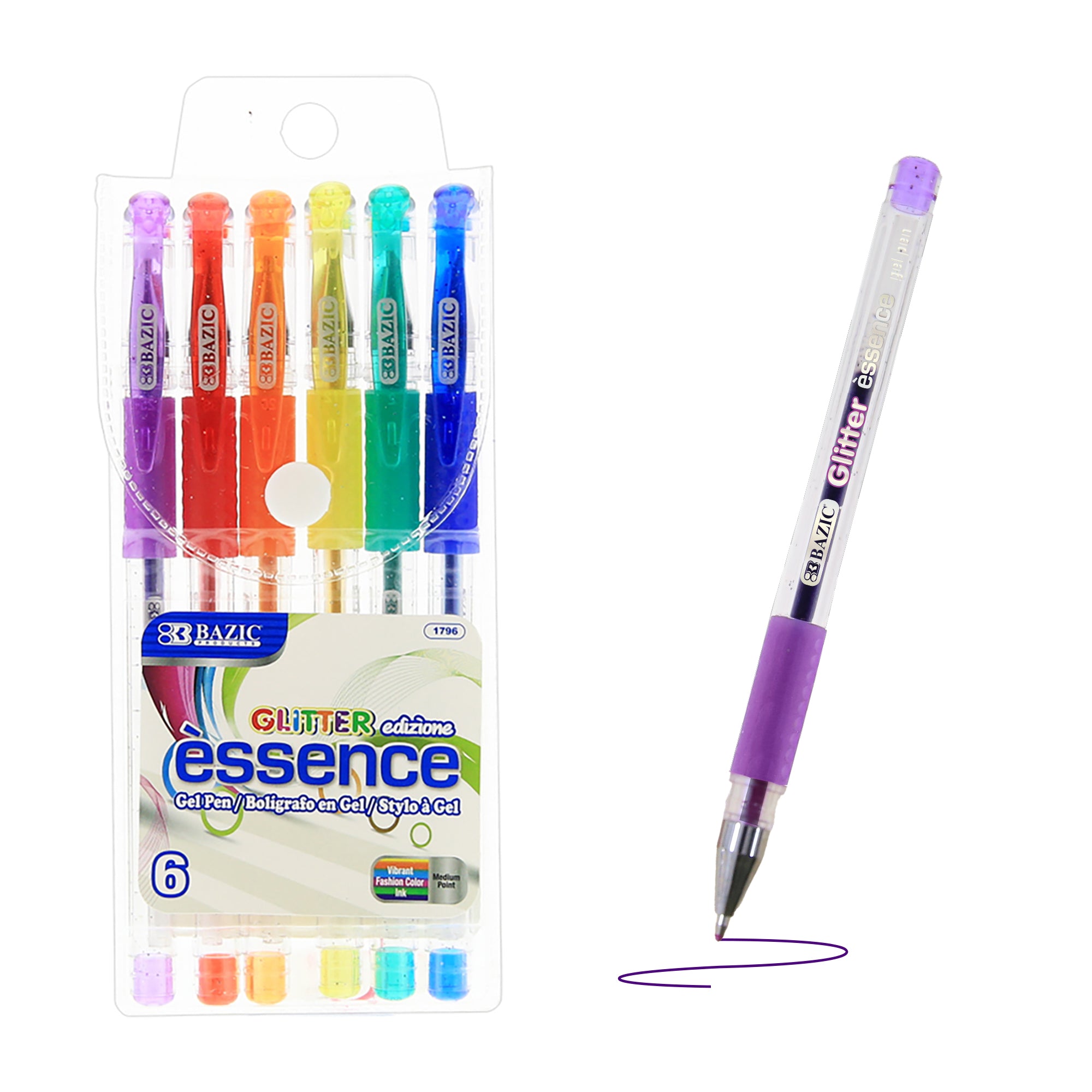Glitter Gel Pens, 6 Count, 1.0 mm Medium, Assorted