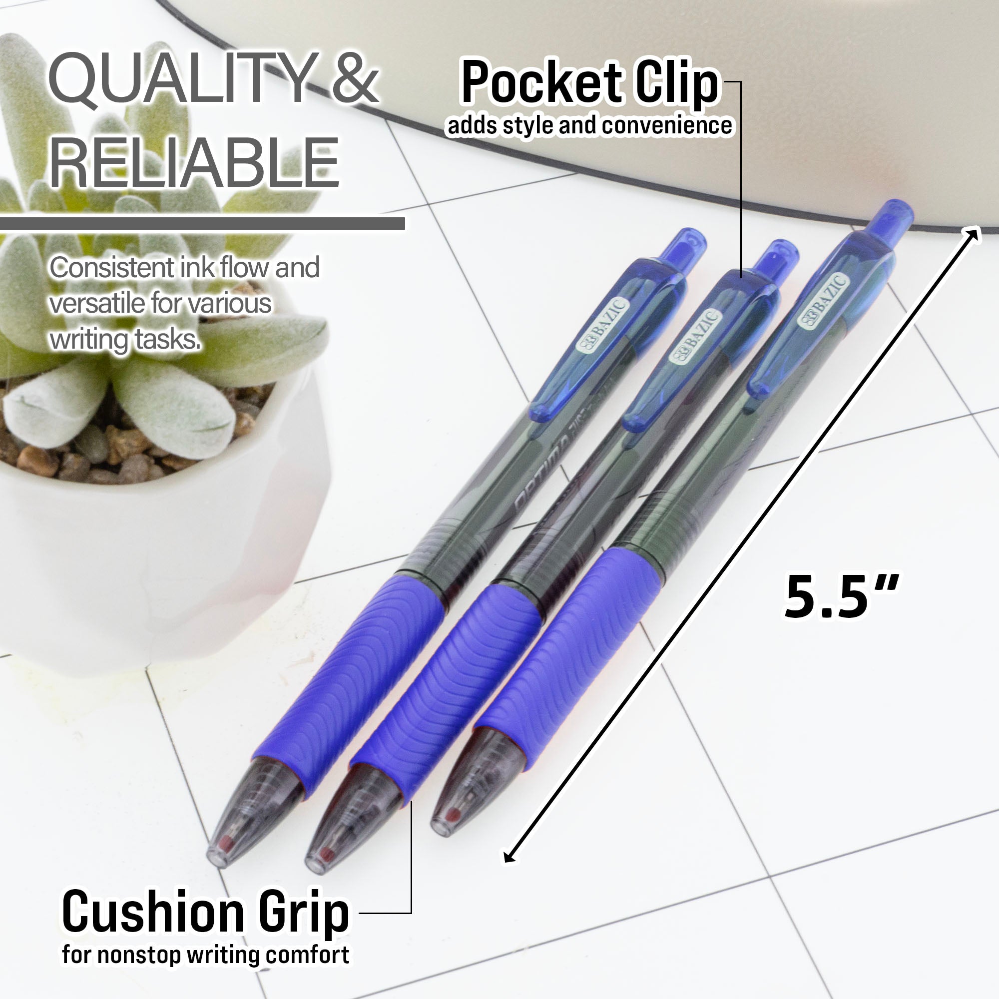 Blue Retractable Ballpoint Pens, 3 Count, 1.0 mm Medium