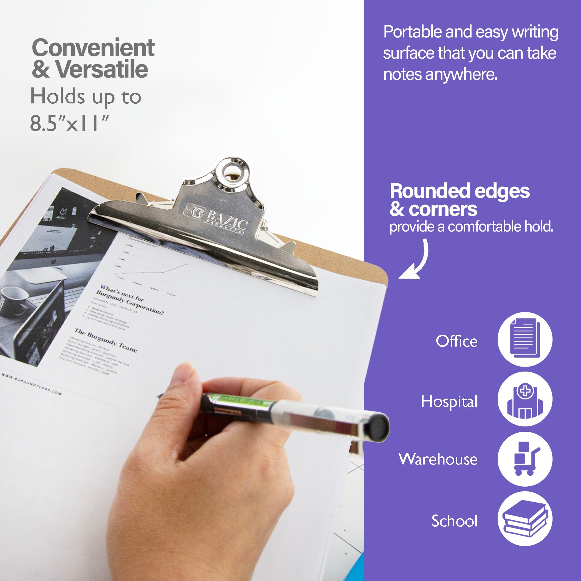 Standard Hardboard Clipboard, Spring Clip