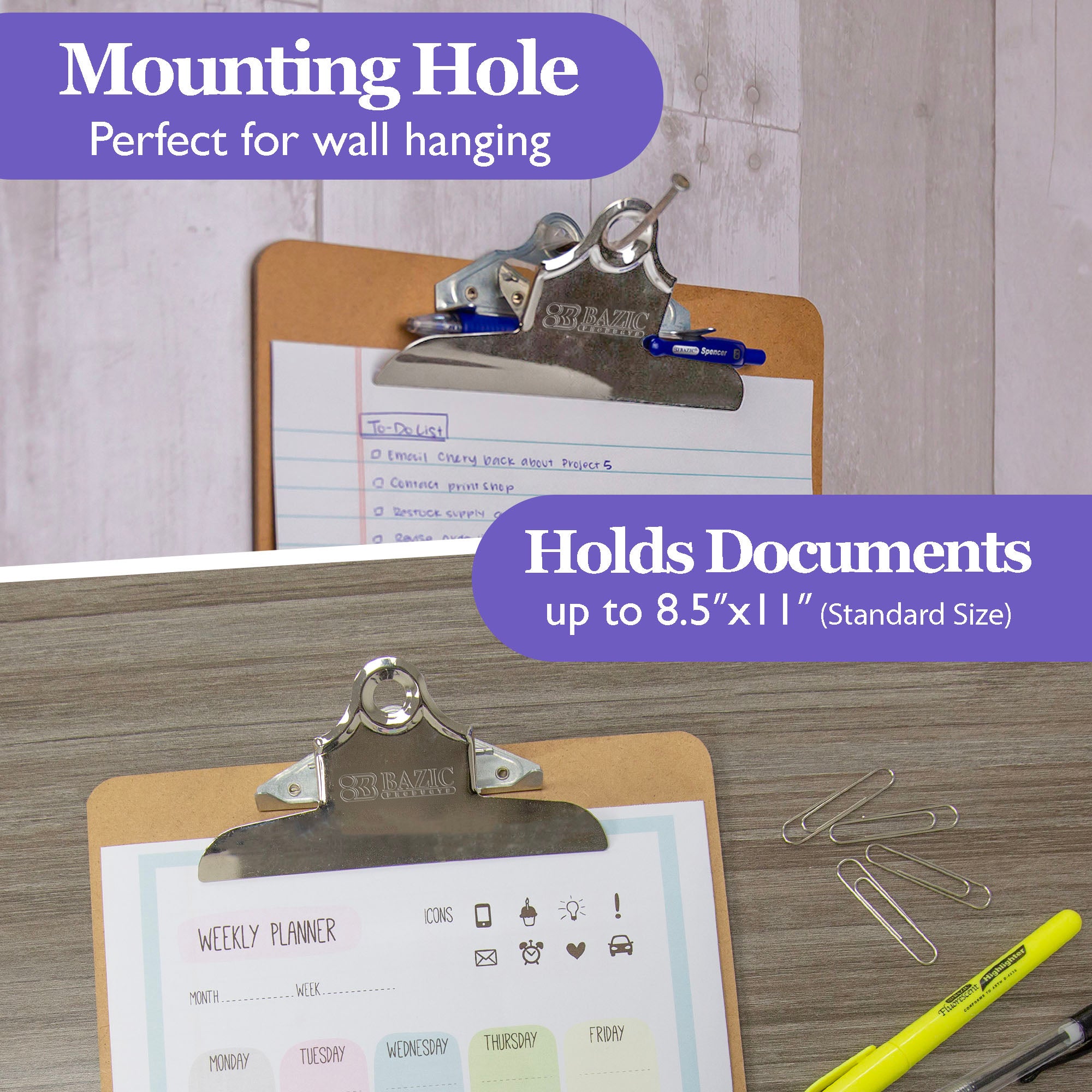 Standard Hardboard Clipboard, Spring Clip
