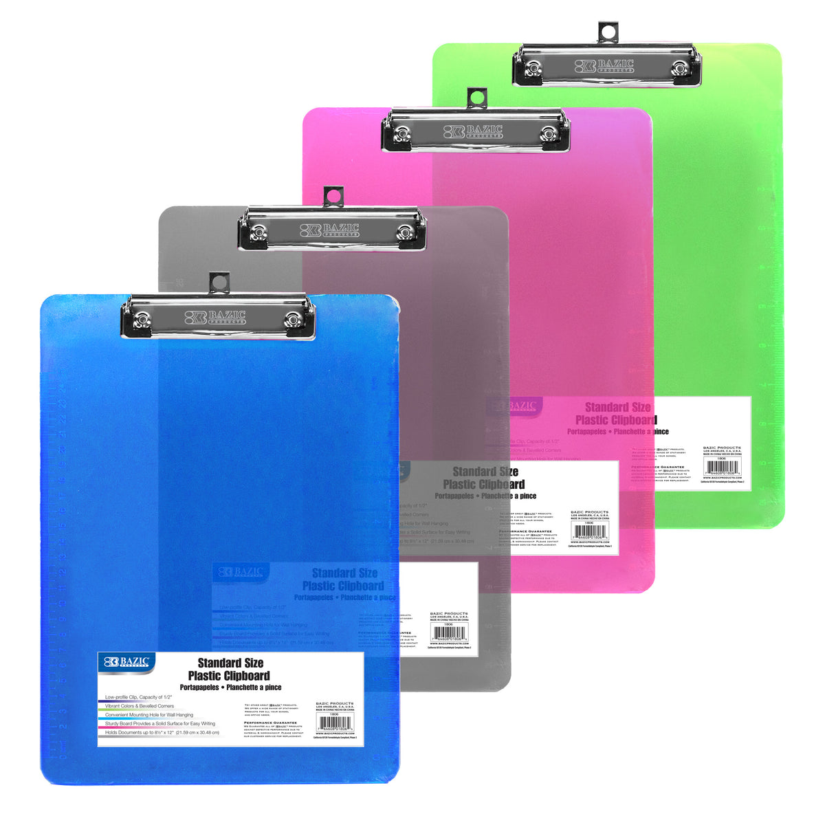 BAZIC Standard Plastic Clipboard, Low-Profile Clip