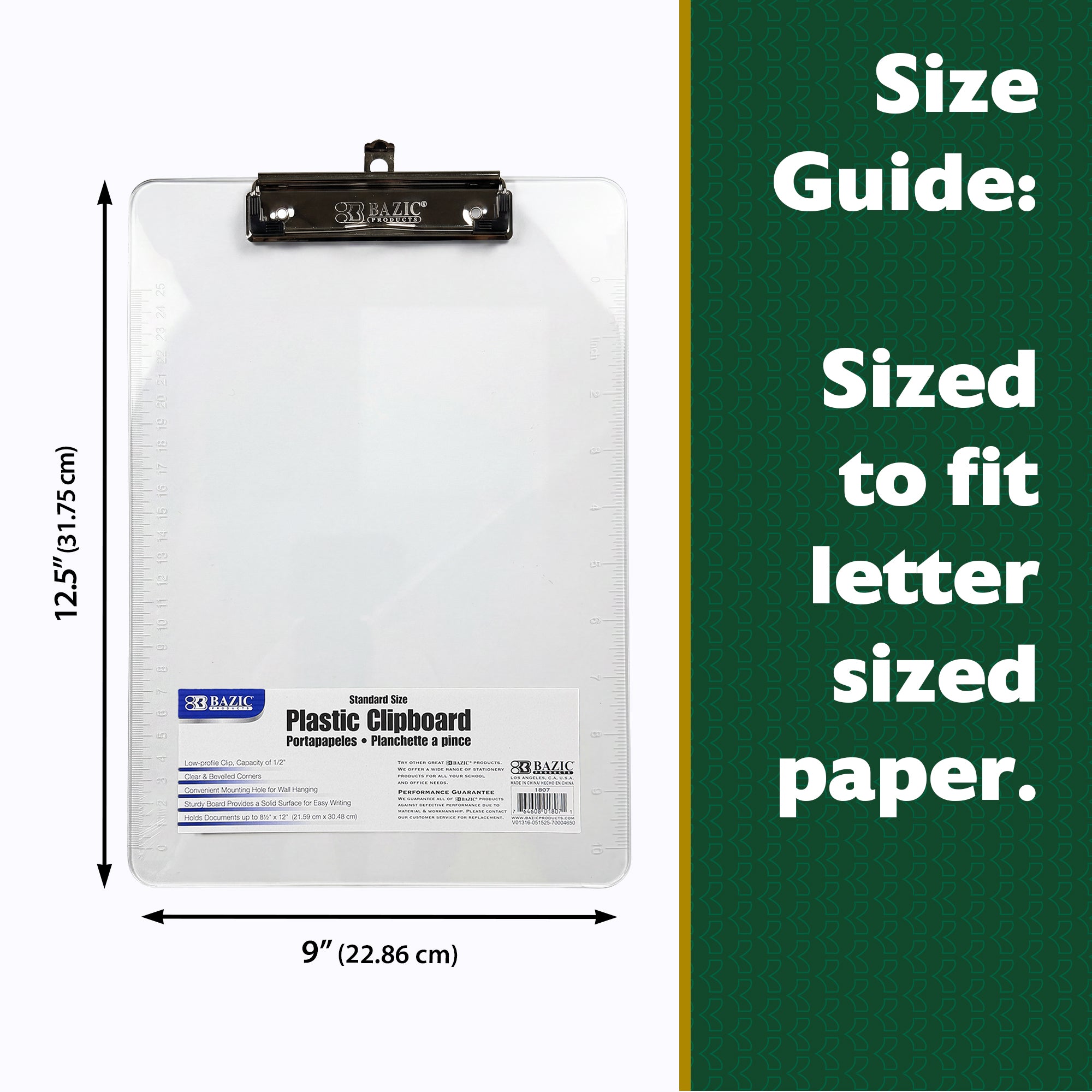 Standard Size Clear Plastic Clipboard w/ Low Profile Clip