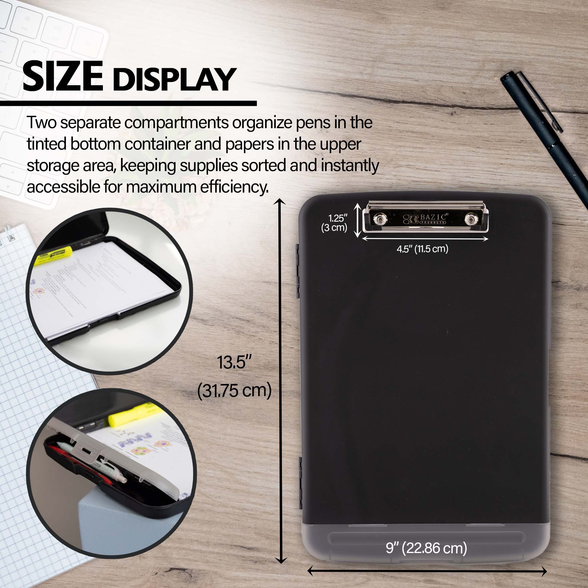Storage Clipboard with Pen Holder, Black, 14" x 9.8"
