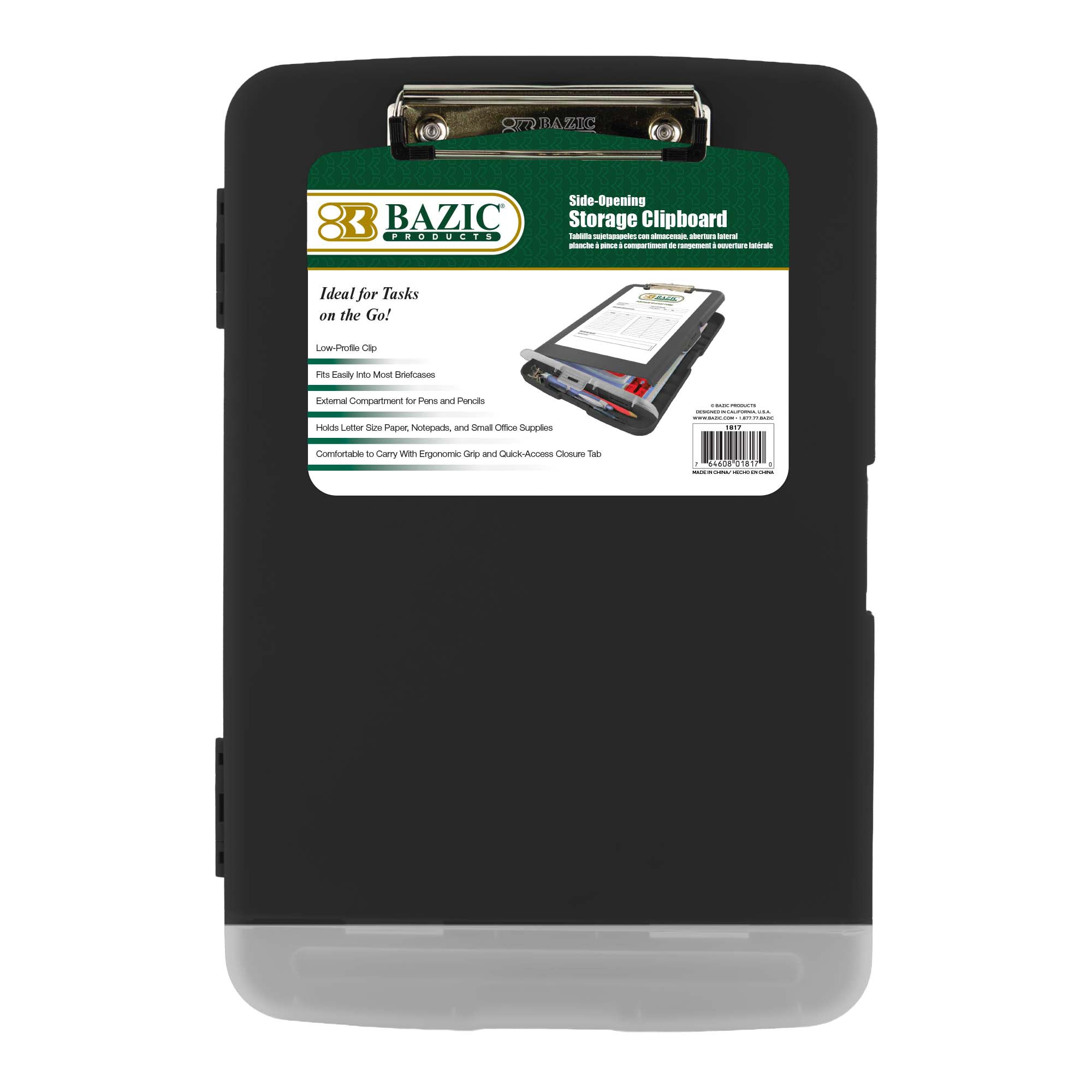Storage Clipboard with Pen Holder, Black, 14" x 9.8"