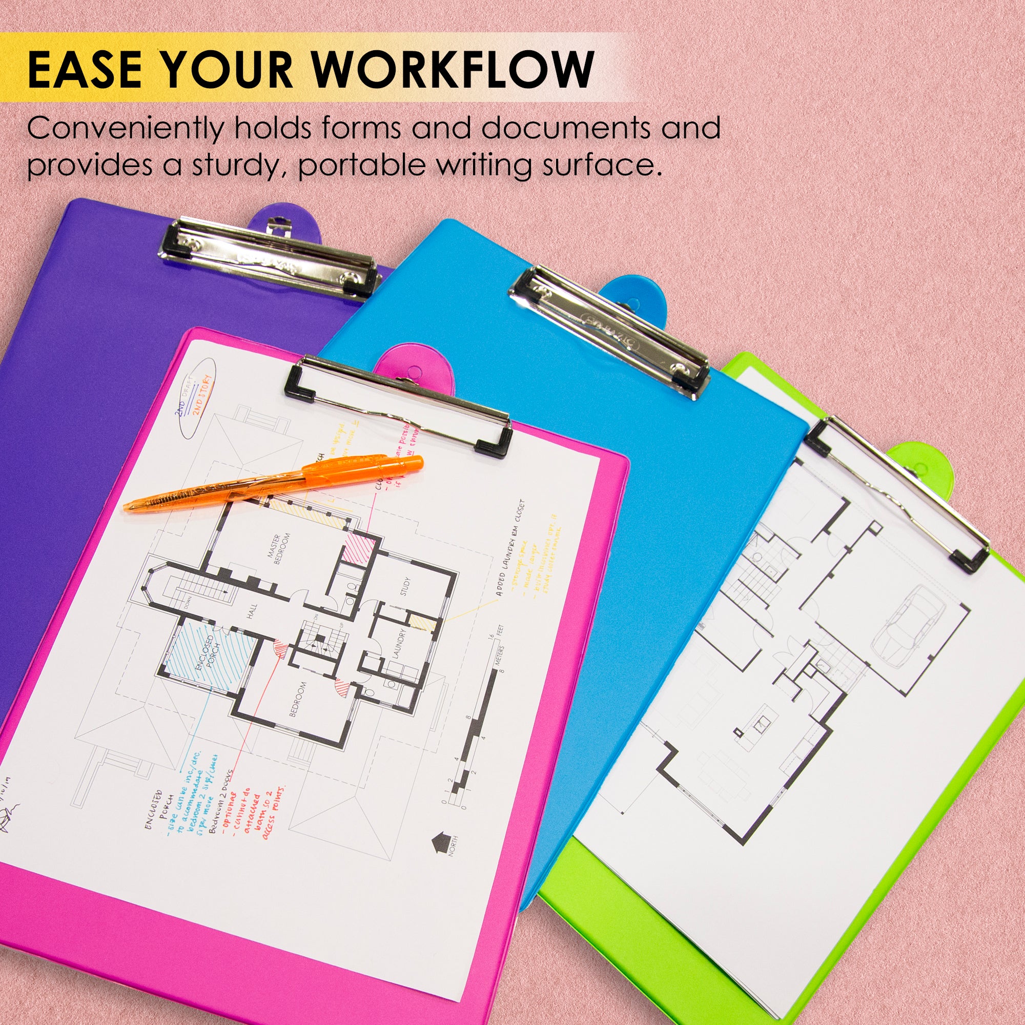 Clipboard, Bright Colors, Low Profile Clip