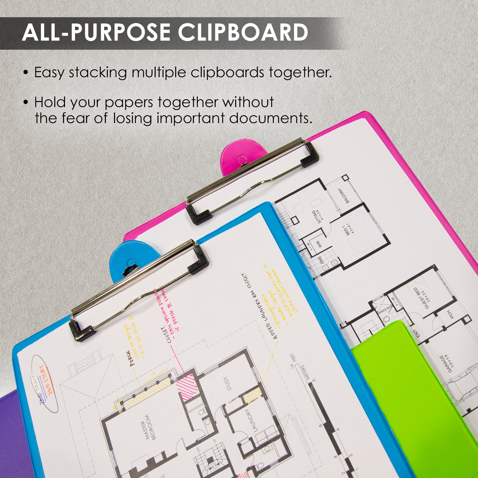 Clipboard, Bright Colors, Low Profile Clip