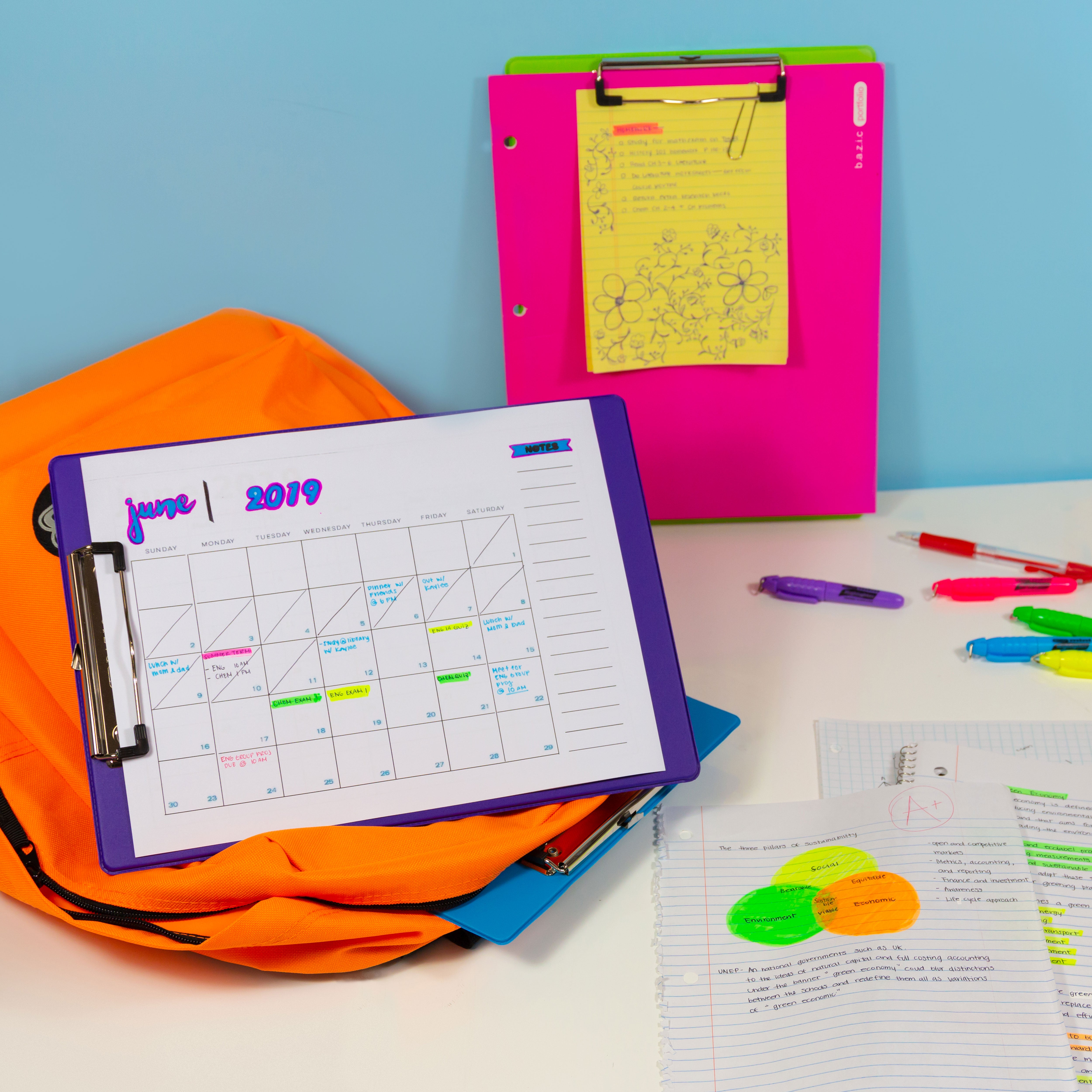 Clipboard, Bright Colors, Low Profile Clip