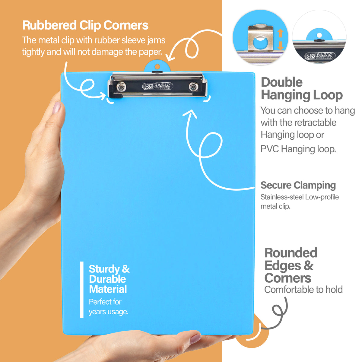 Bright PVC Standard Clipboard, Low-Profile Clip