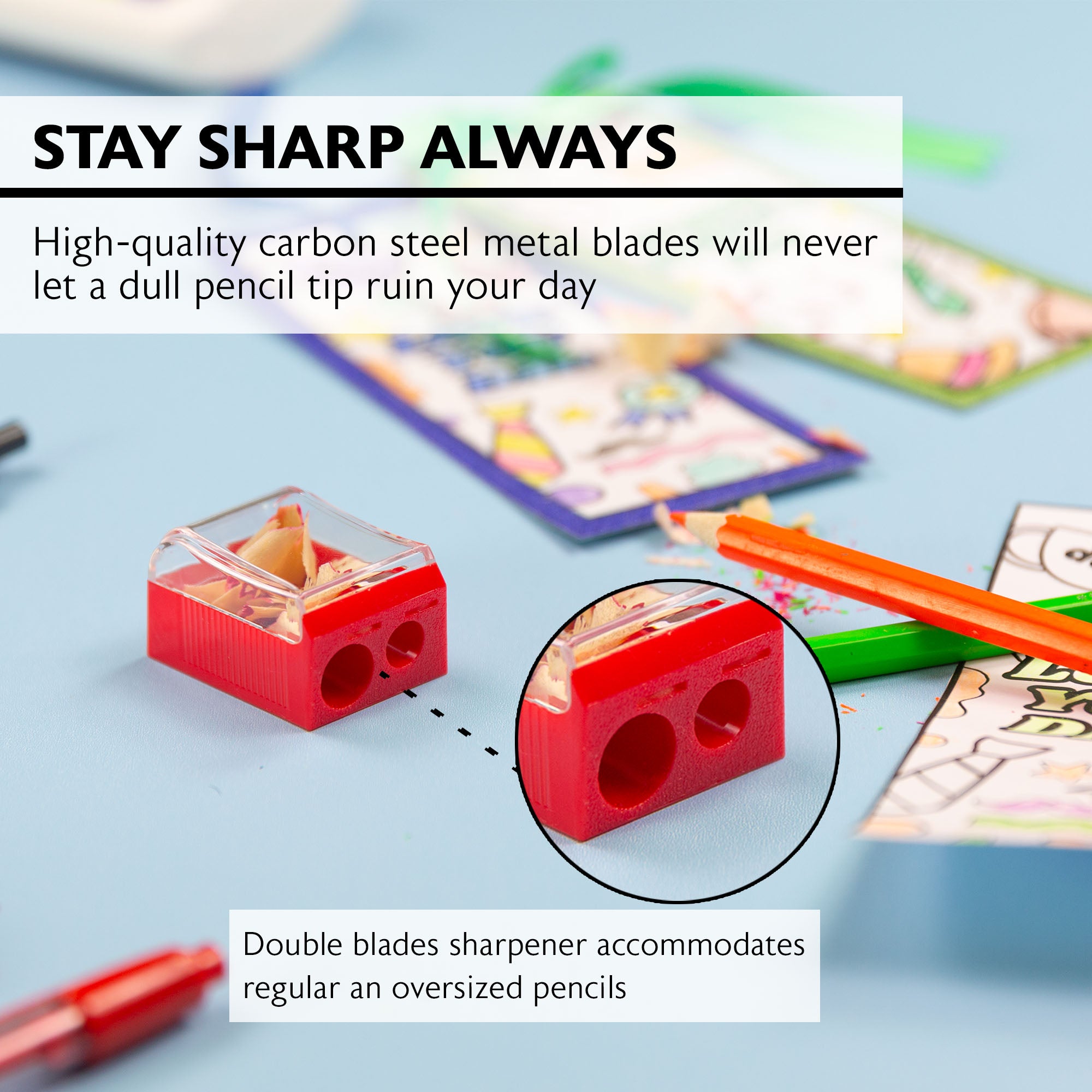 Nora Dual-Hole Pencil Sharpeners, 4 Count, With Receptacle