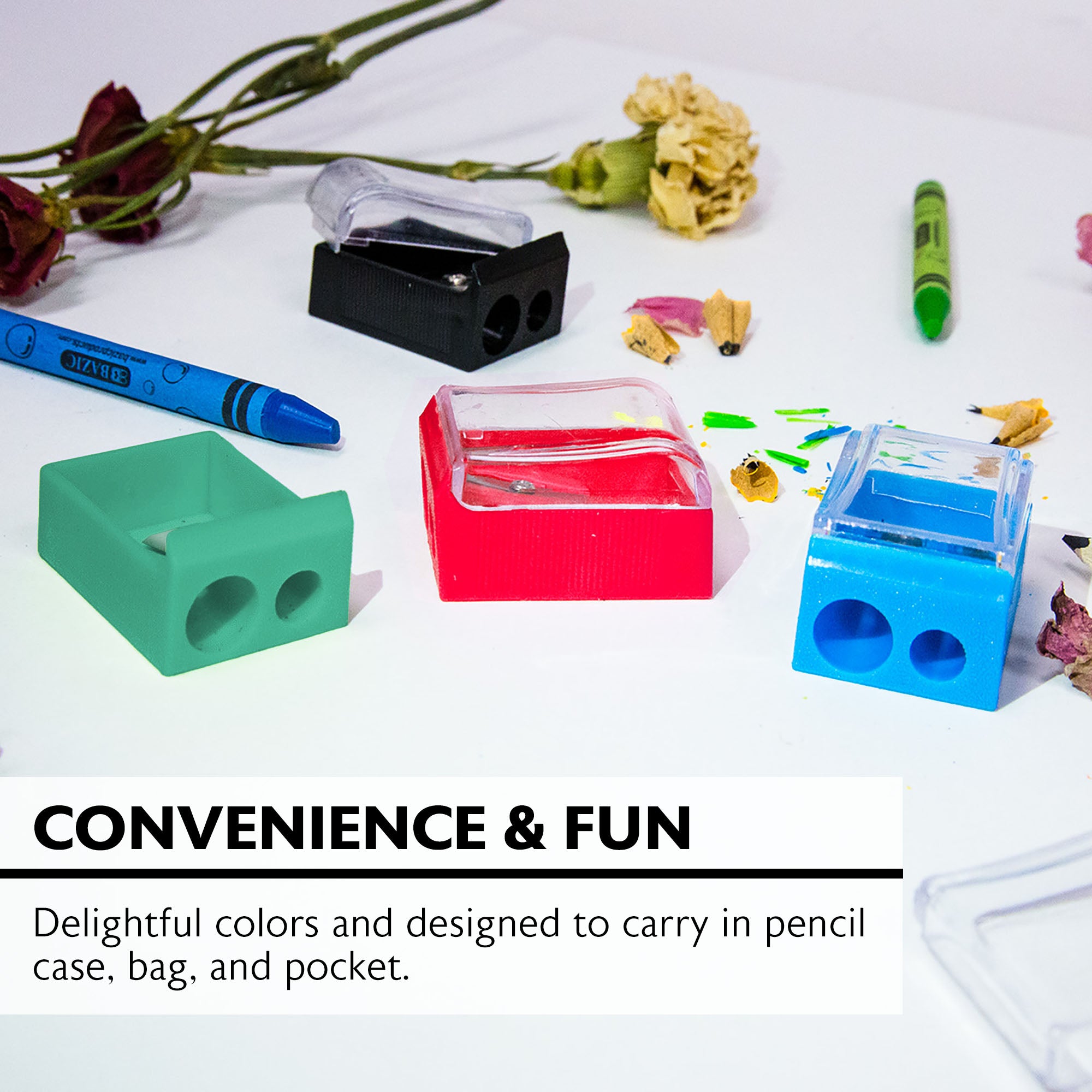 Nora Dual-Hole Pencil Sharpeners, 4 Count, With Receptacle