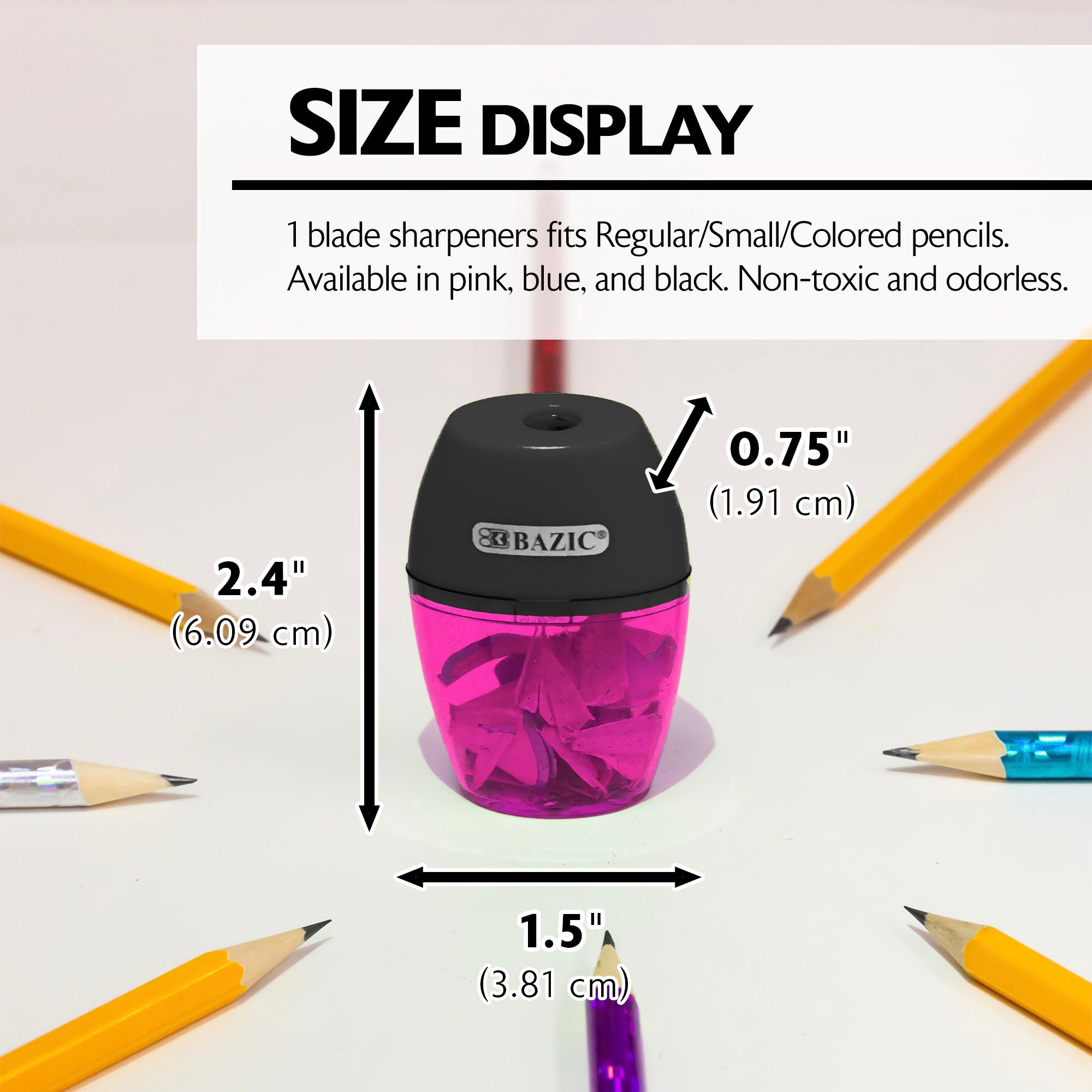 Axel Single-Hole Pencil Sharpeners, 3 Count, With Receptacle