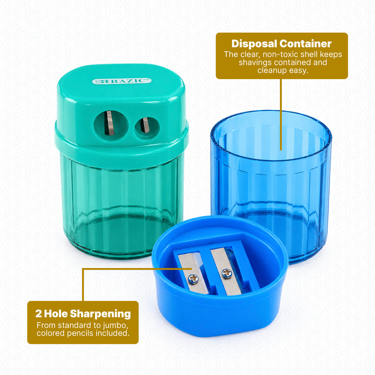 Dual Hole Pencil Sharpeners with Receptacle, Round