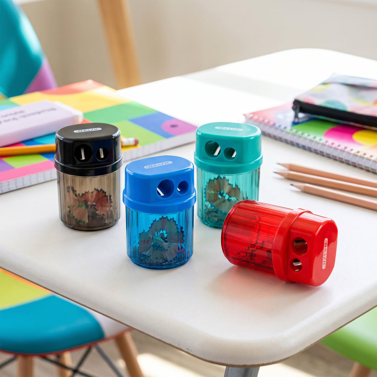 Dual Hole Pencil Sharpeners with Receptacle, Round