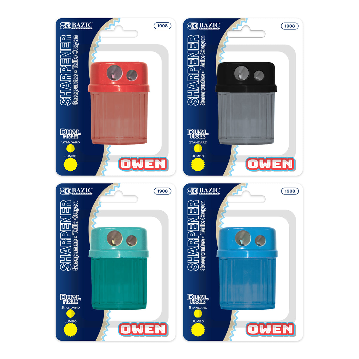 Dual Hole Pencil Sharpener with Receptacle, Round, Steel