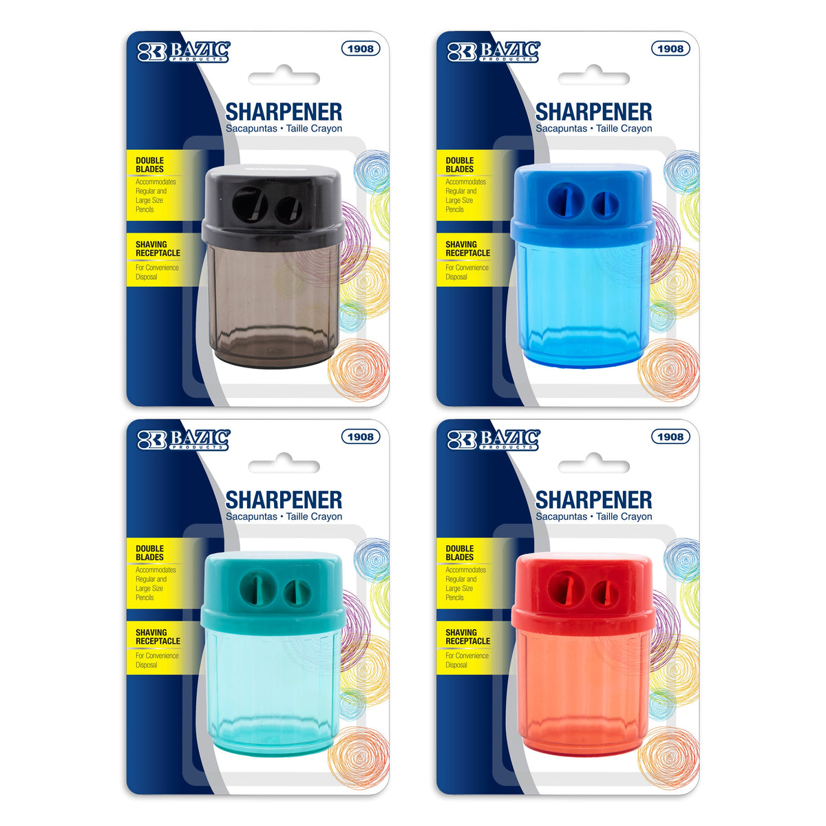 BAZIC Dual Hole Pencil Sharpener with Receptacle, Round, Steel