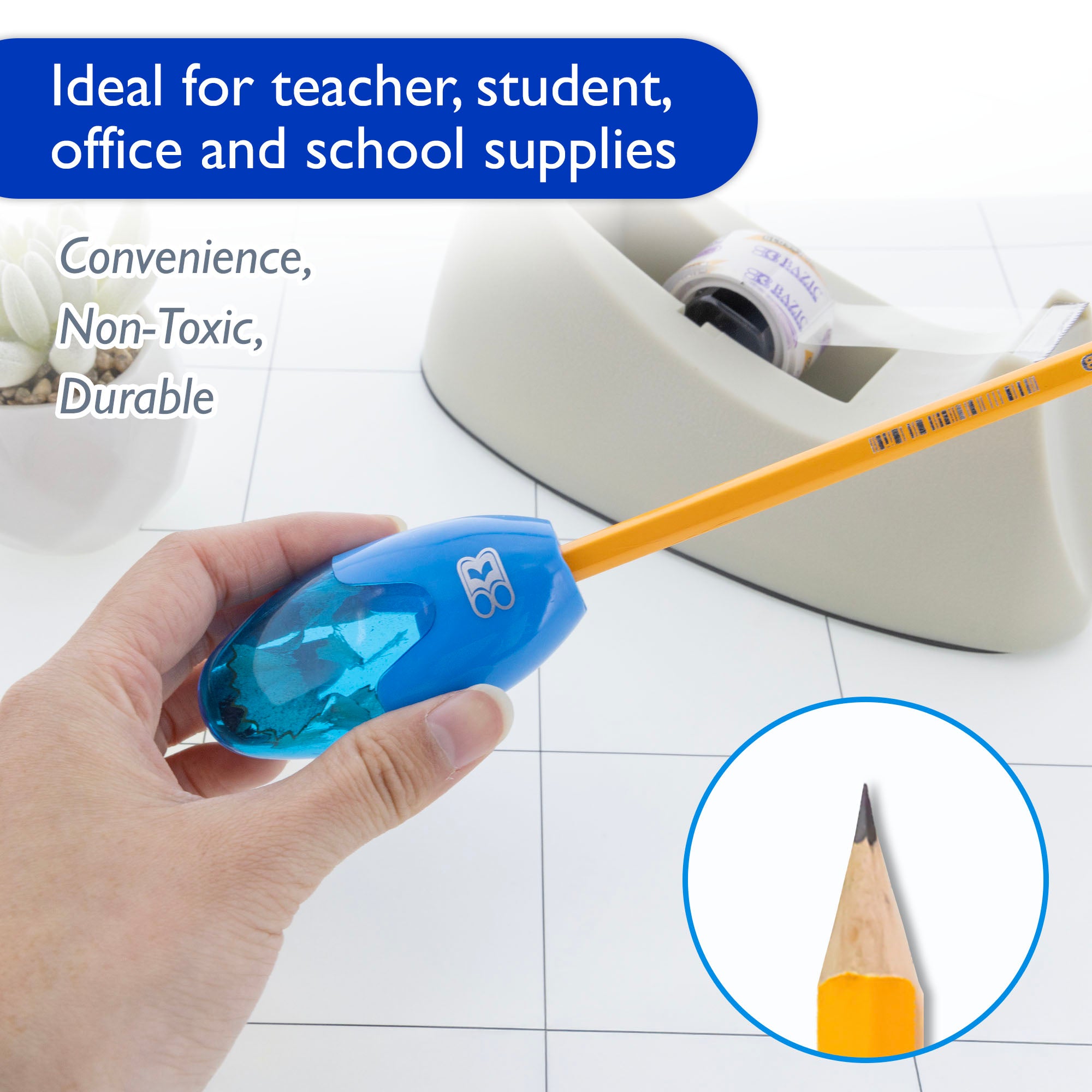 Noah Single-Hole Pencil Sharpeners, 3 Count, With Receptacle