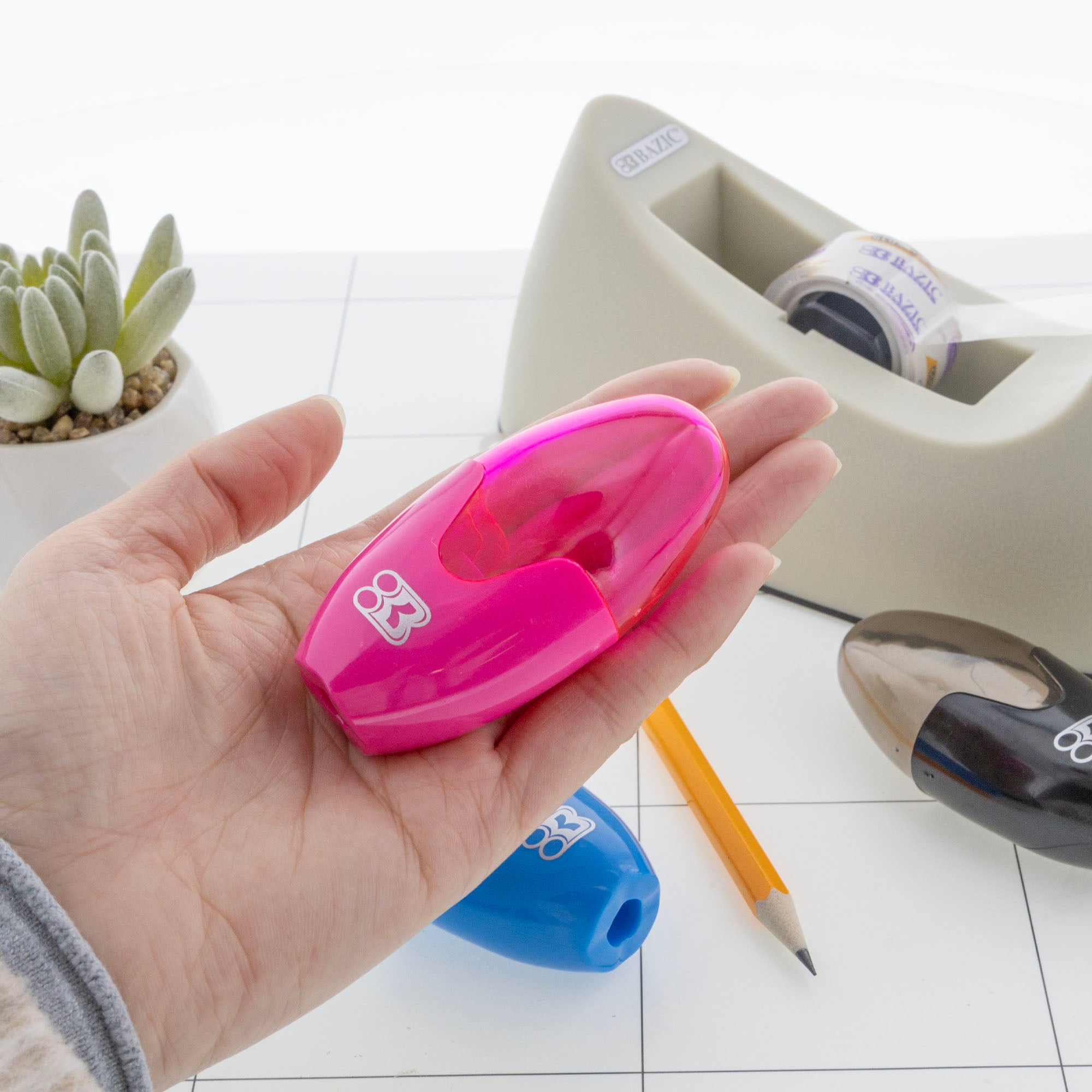 Noah Single-Hole Pencil Sharpeners, 3 Count, With Receptacle