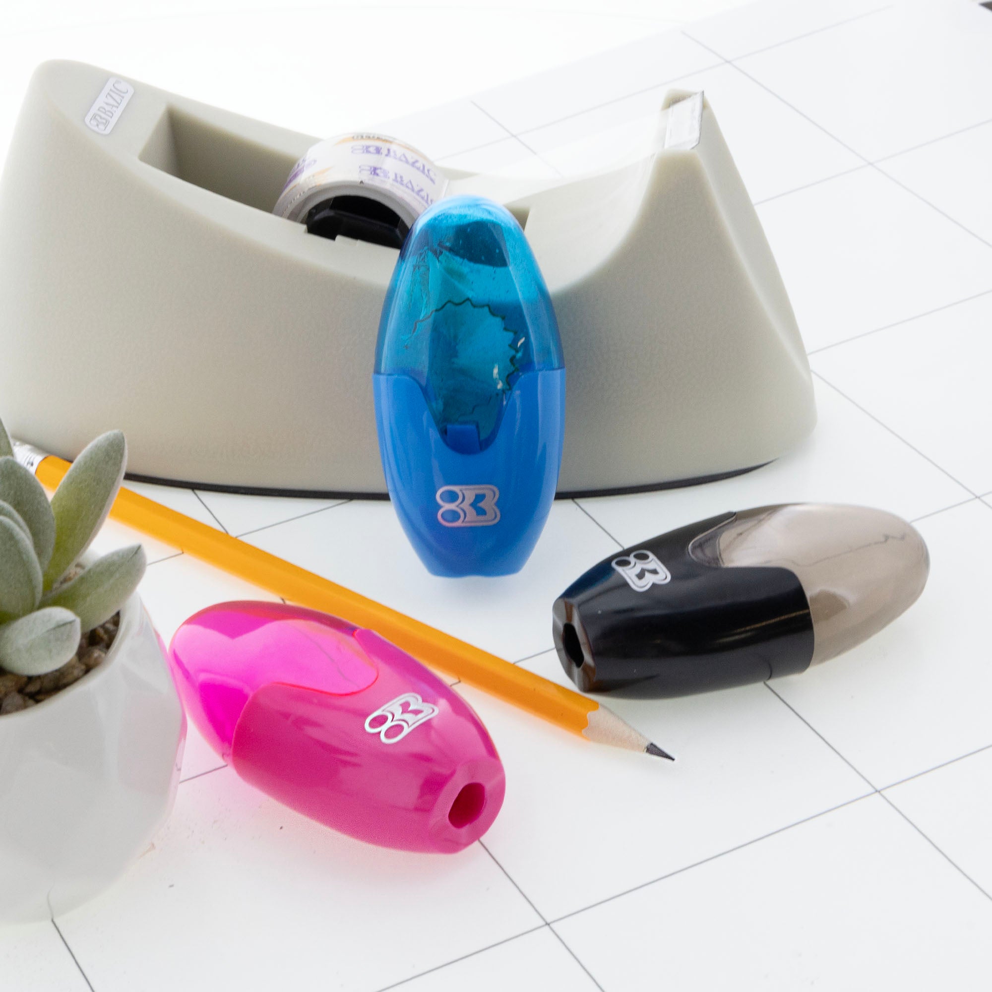 Noah Single-Hole Pencil Sharpeners, 3 Count, With Receptacle