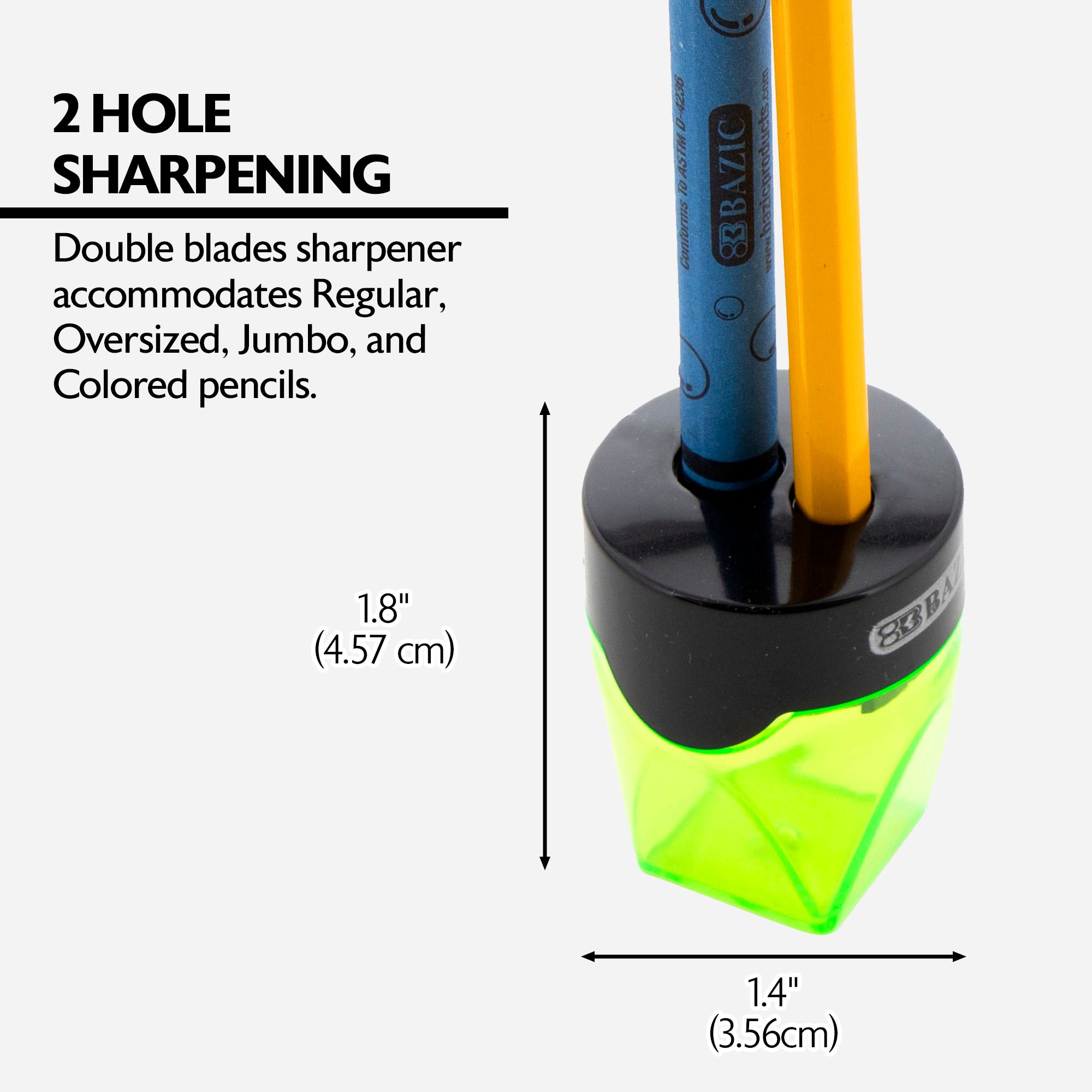 Quinn Dual-Hole Pencil Sharpeners, 1 Count, With Receptacle