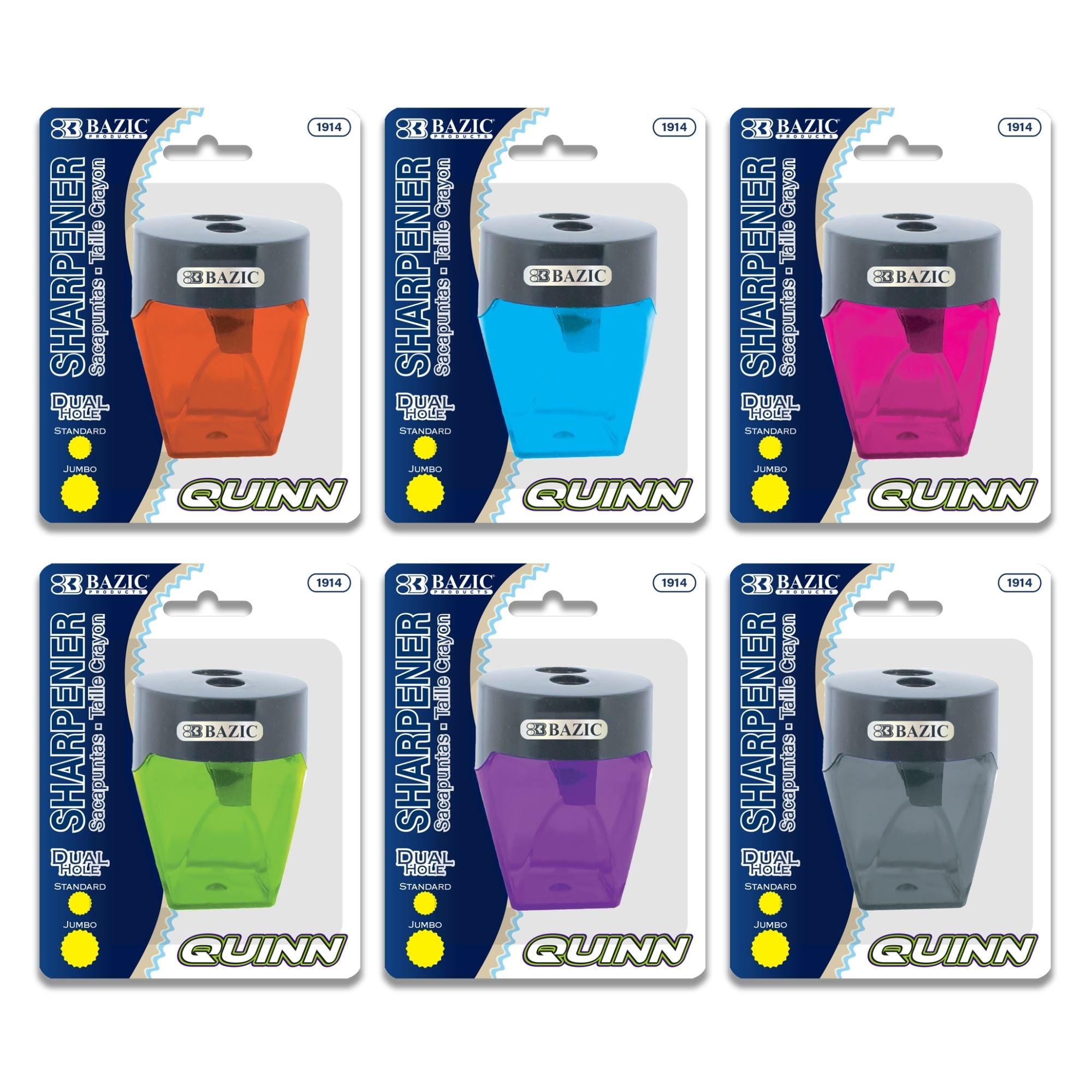 Quinn Dual-Hole Pencil Sharpeners, 1 Count, With Receptacle