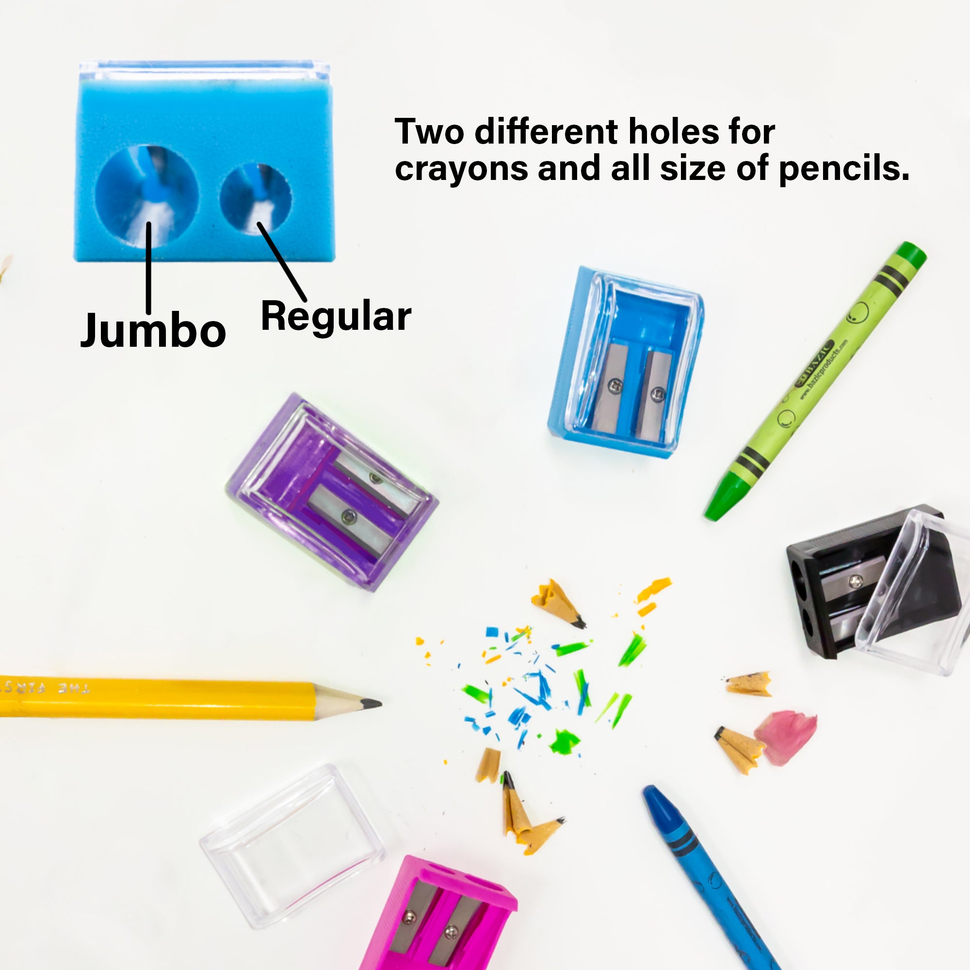Dual-Hole Pencil Sharpeners, 4 Count, With Receptacle