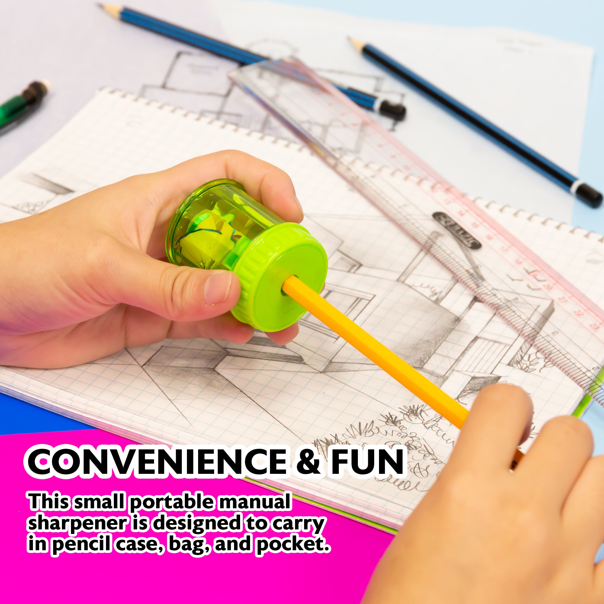Dual-Hole Pencil Sharpeners, 4 Count, With Receptacle