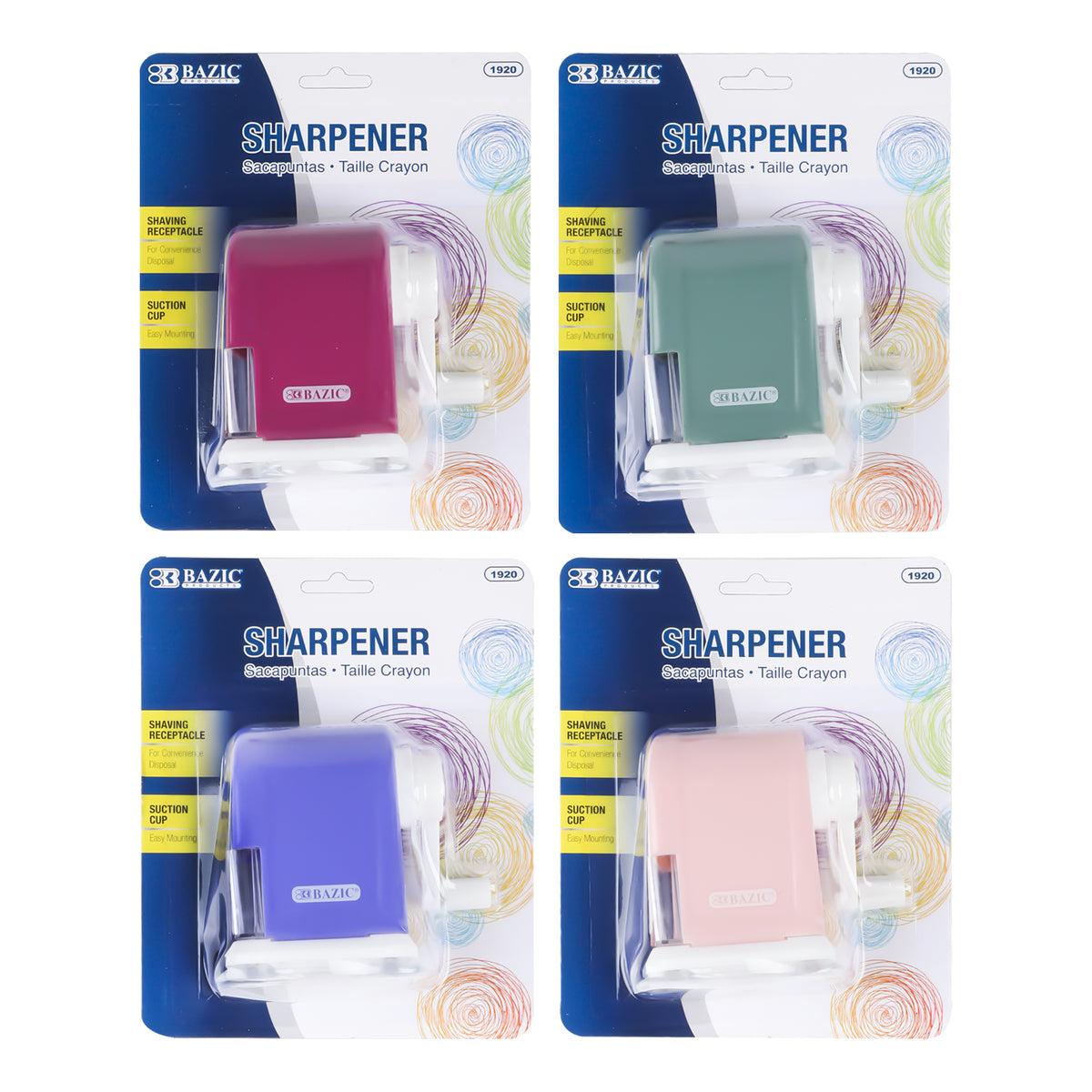 BAZIC Desktop Pencil Sharpener with Suction Cup Base, Dual Hole