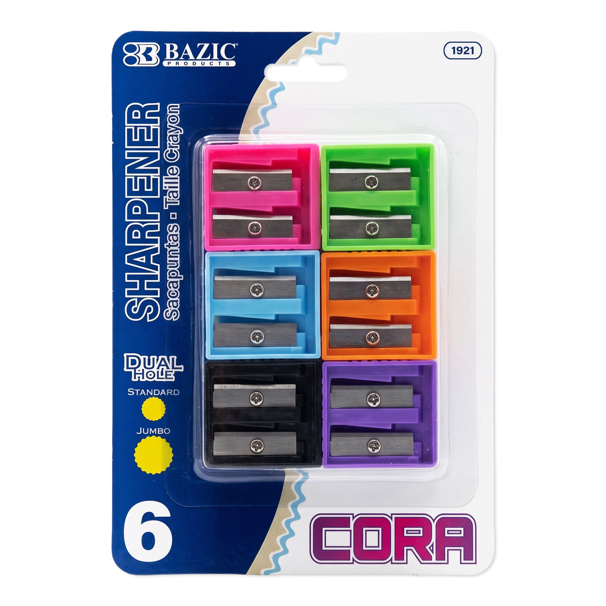 Cora Dual-Hole Pencil Sharpeners, 6 Count
