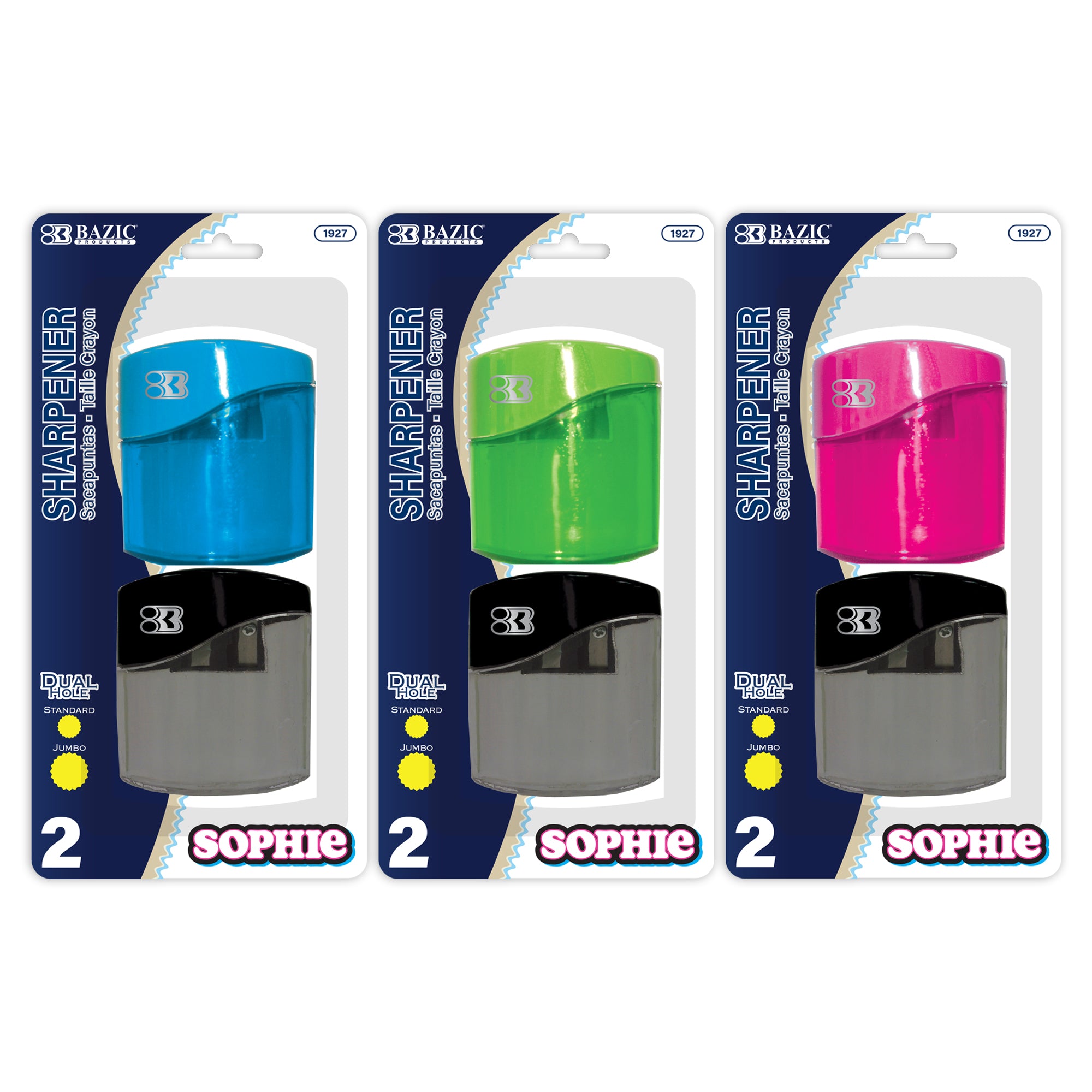 Sophie Dual-Hole Pencil Sharpeners, 2 Count, With Receptacle