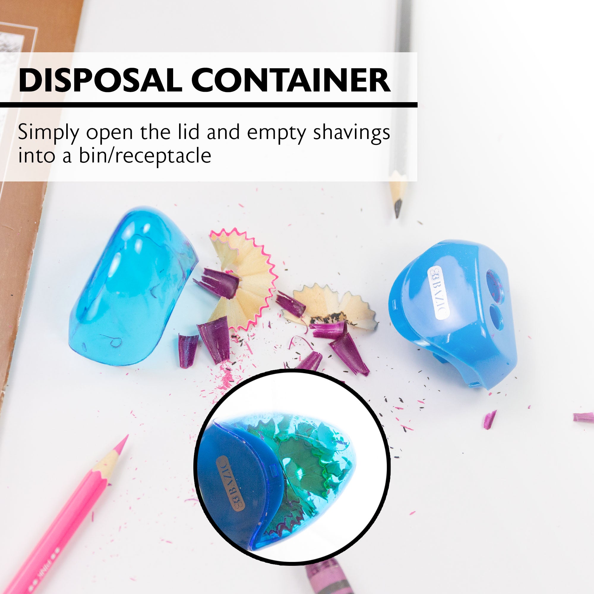 Kara Dual-Hole Pencil Sharpeners, 2 Count, With Receptacle