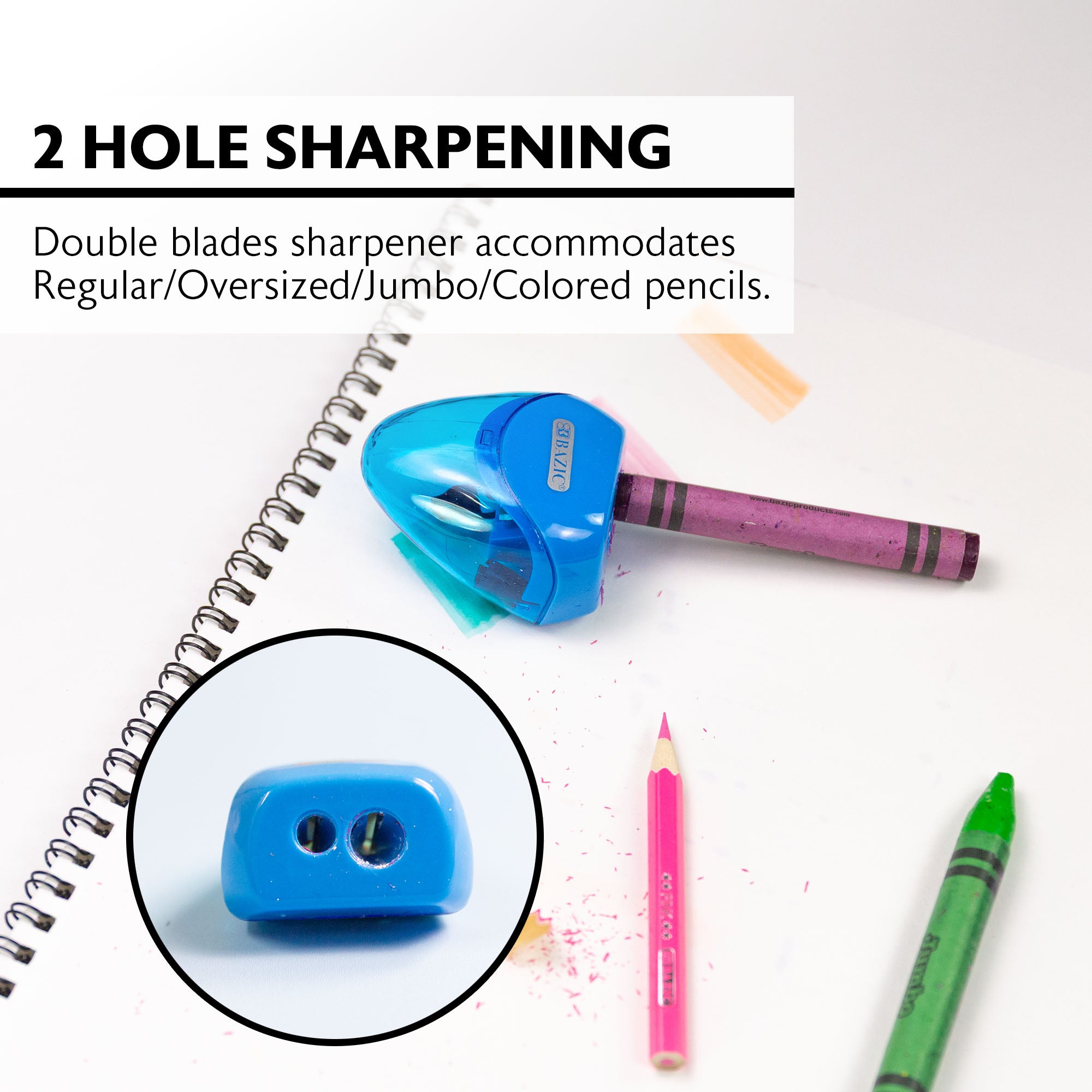 Kara Dual-Hole Pencil Sharpeners, 2 Count, With Receptacle