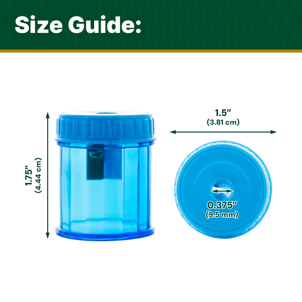 Single Hole Pencil Sharpener w/ Round Receptacle, Steel